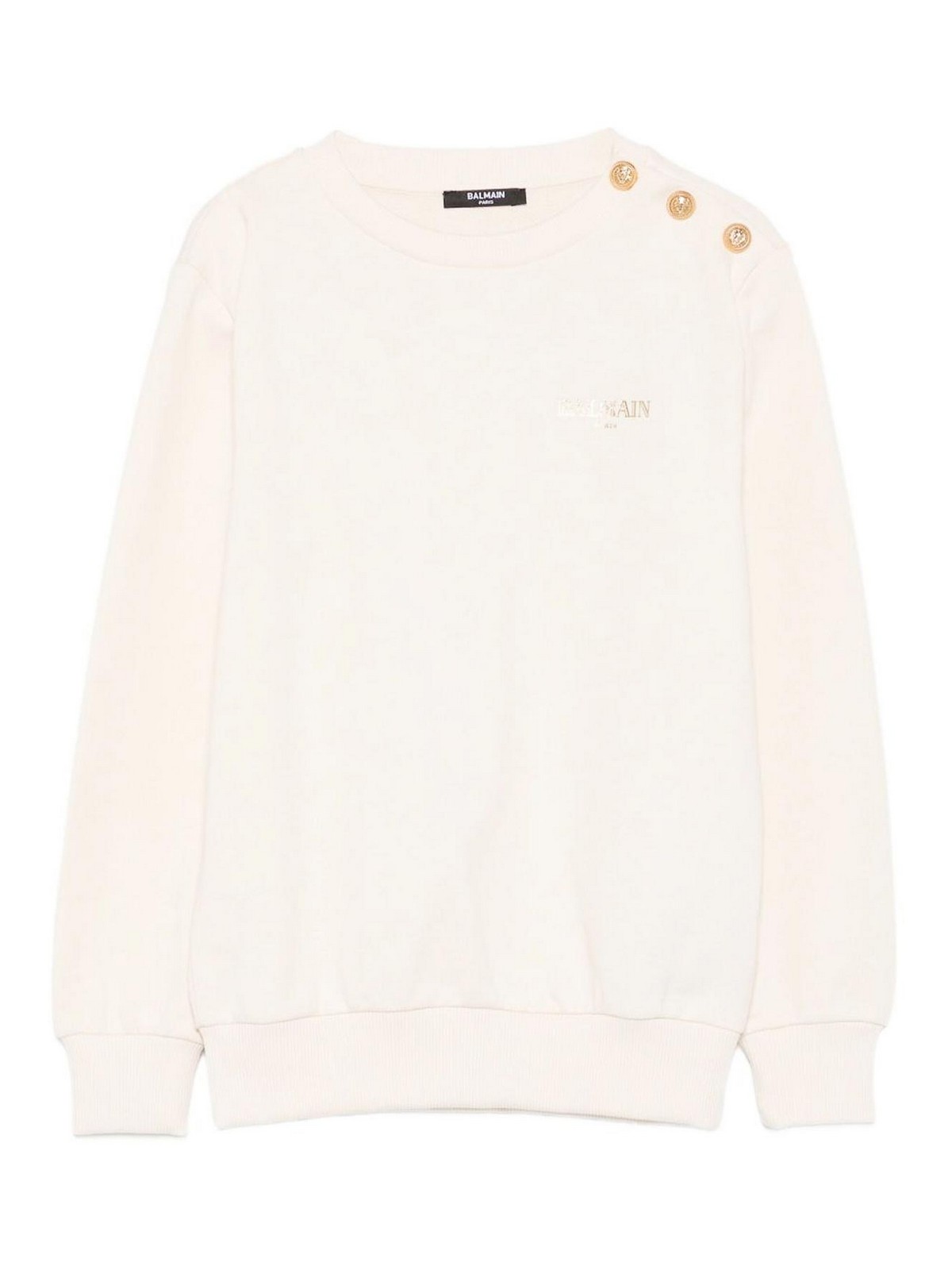 Balmain Kids' Beige Sweatshirt With Gold Buttons In White