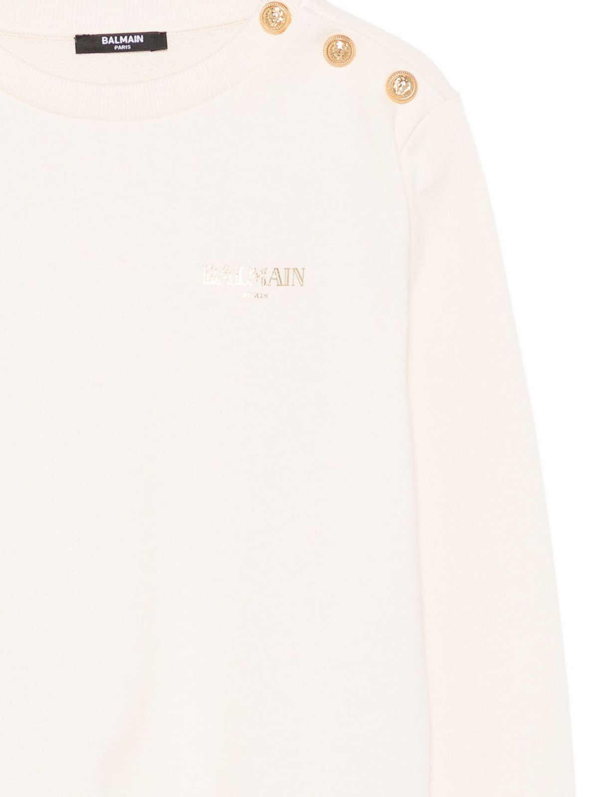 Balmain Beige Sweatshirt With Gold Buttons In White