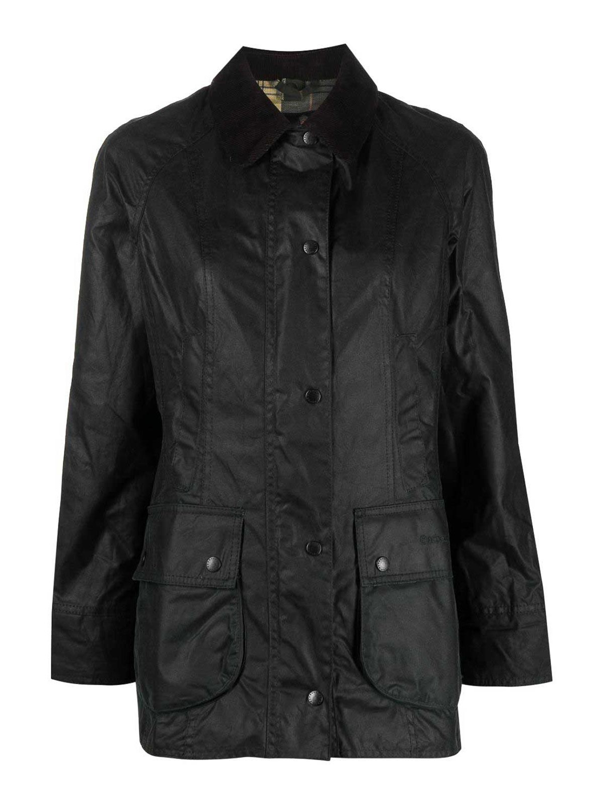Barbour Waxed Jacket With A Classic Collar In Black