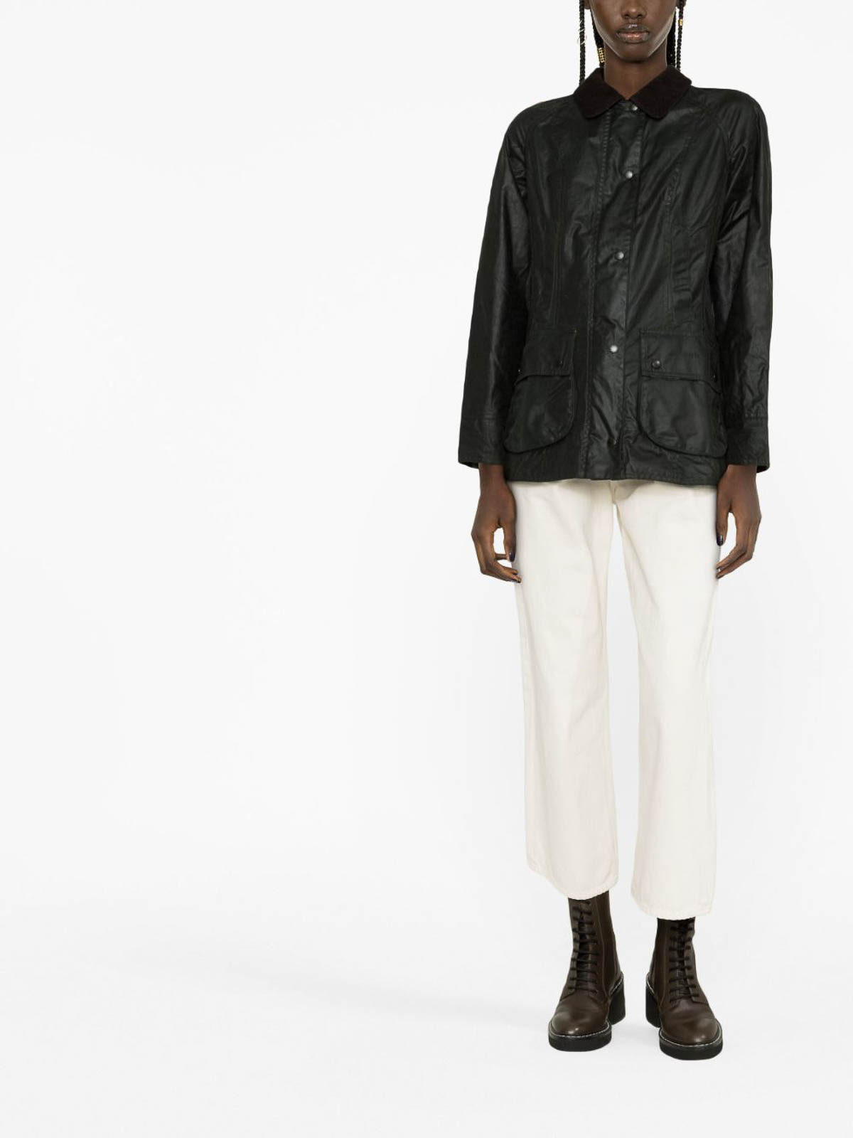 Barbour Waxed Jacket With A Classic Collar In Black