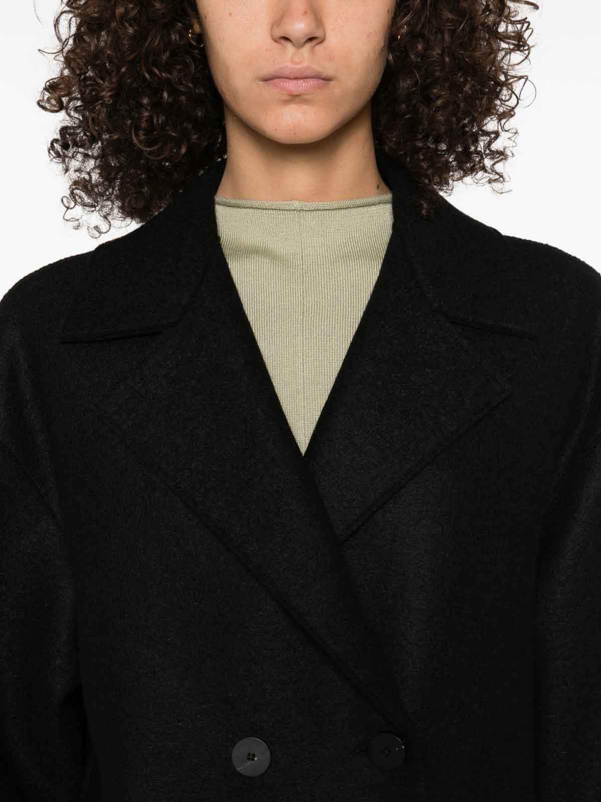 Harris Wharf London Black Wool Double-breasted Coat In Black