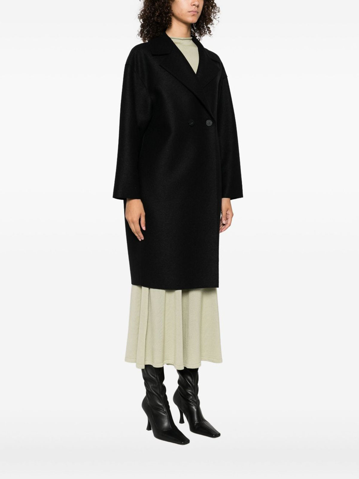 Harris Wharf London Black Wool Double-breasted Coat In Black