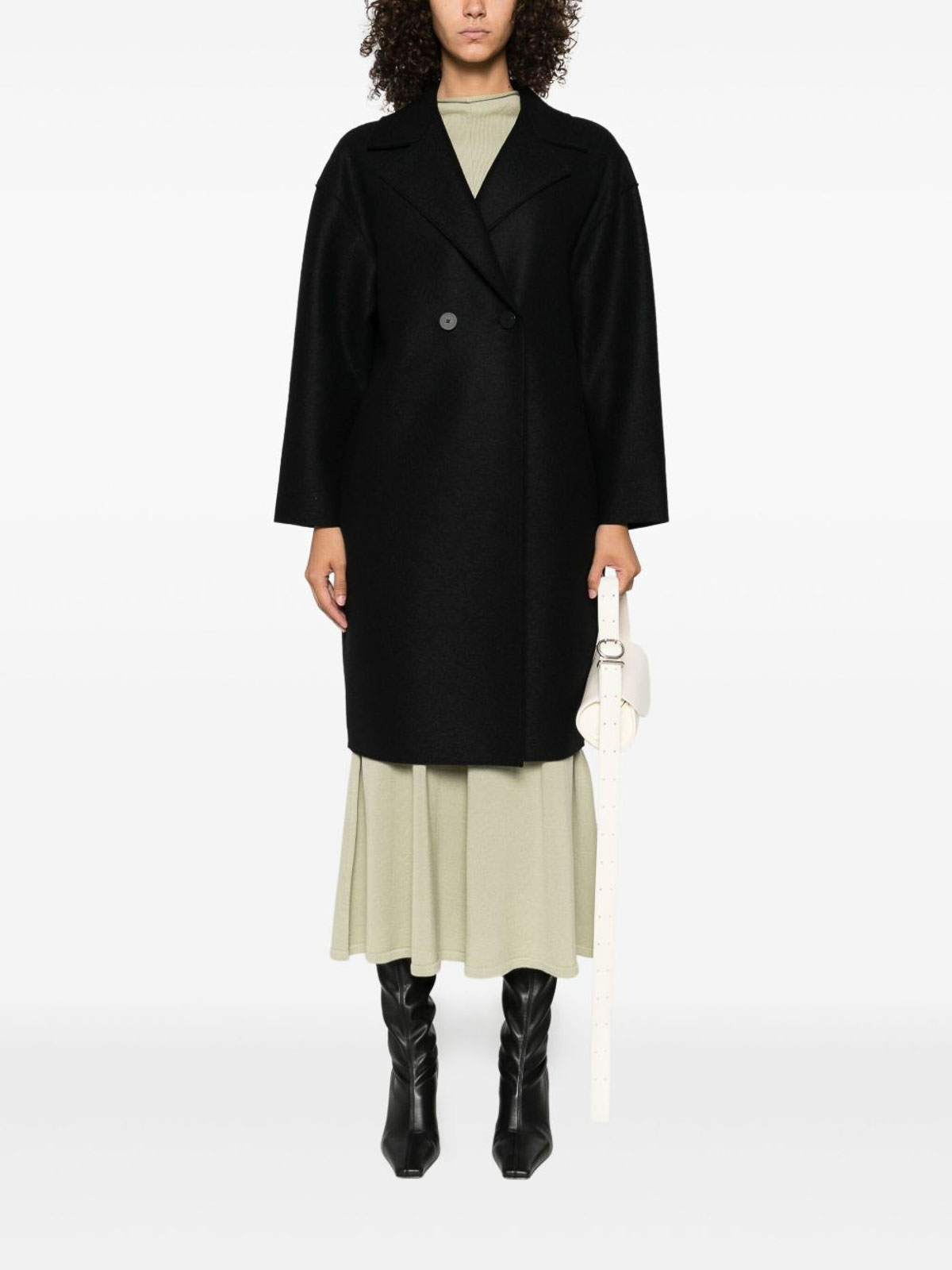 Harris Wharf London Black Wool Double-breasted Coat In Black