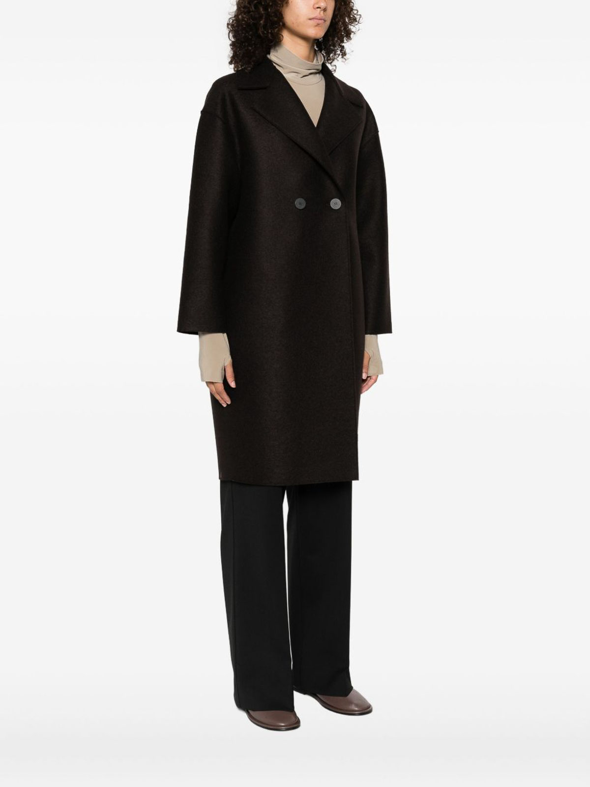 Harris Wharf London Double-breasted Wool Coat In Brown