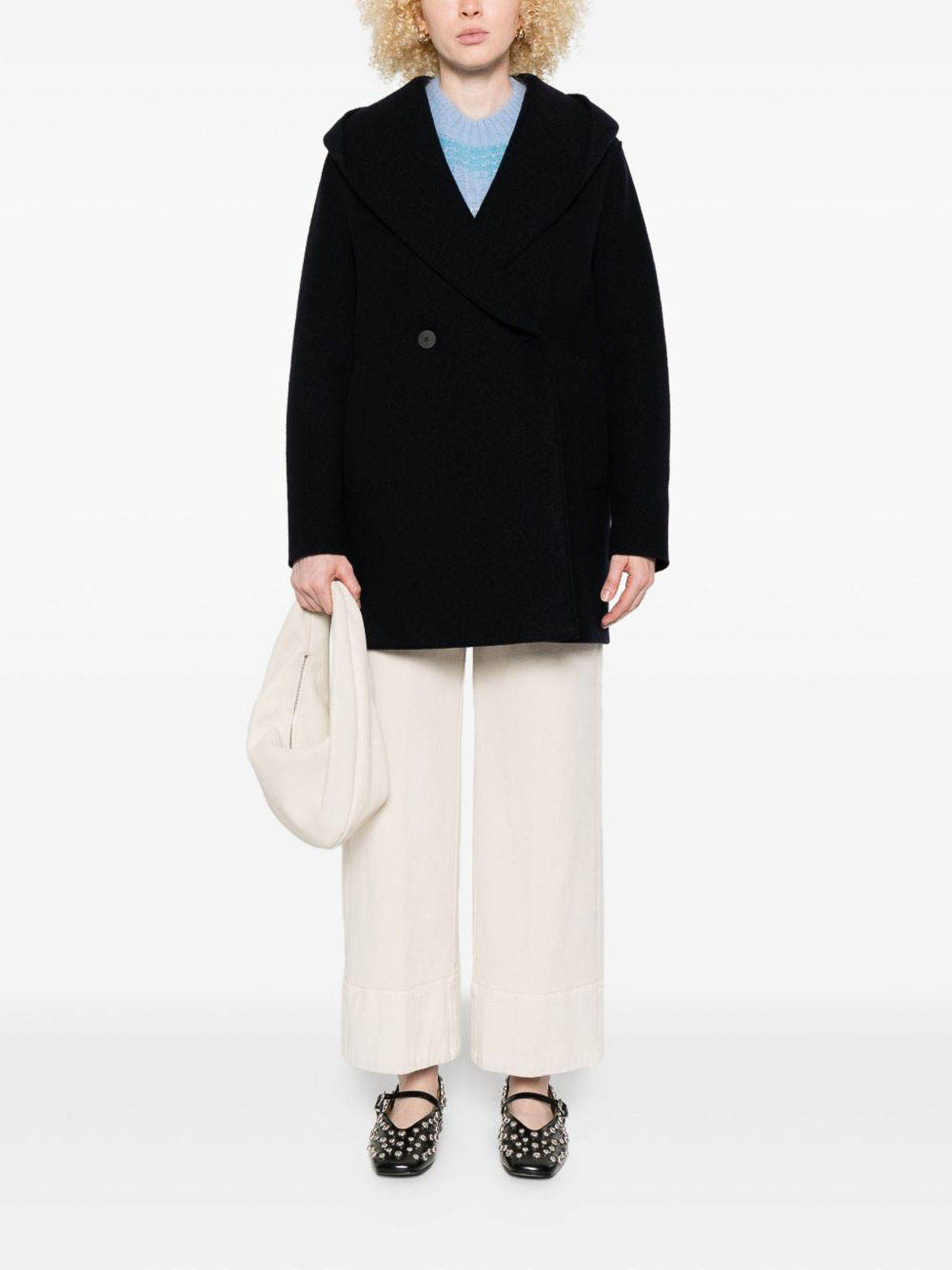 Harris Wharf London Double-breasted Blue Wool Coat In Blue