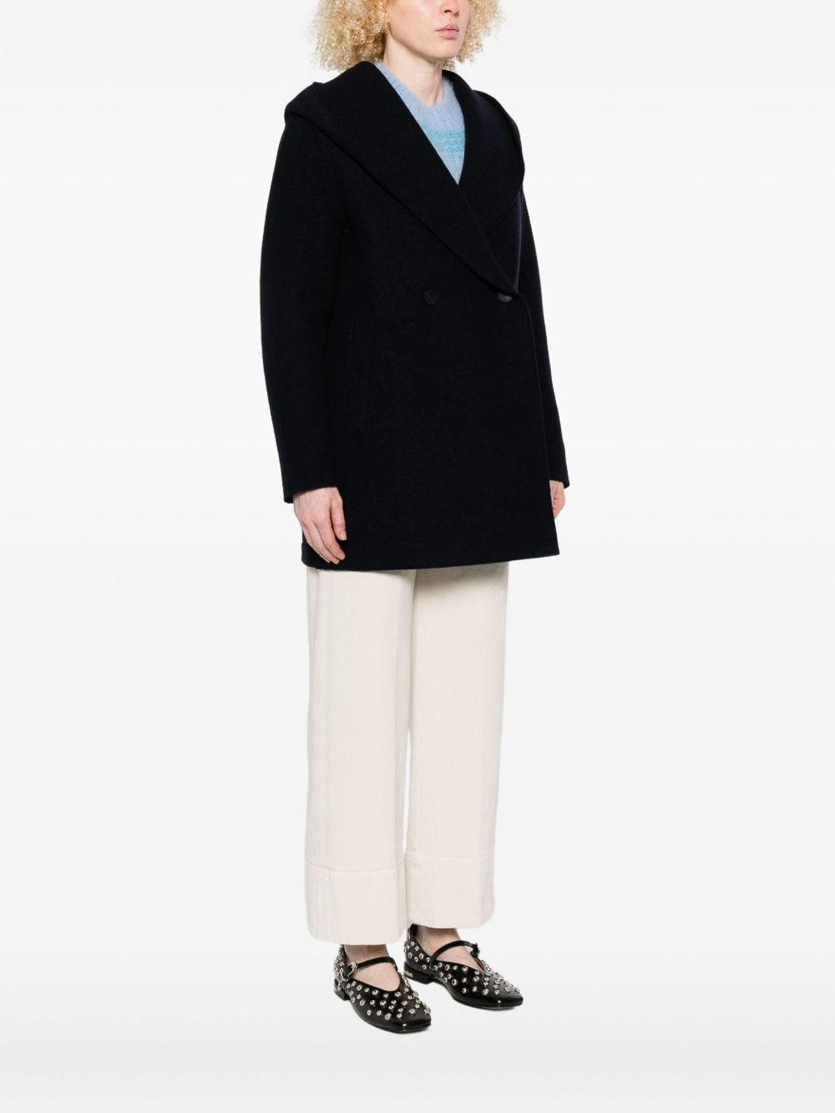 Harris Wharf London Double-breasted Blue Wool Coat In Blue