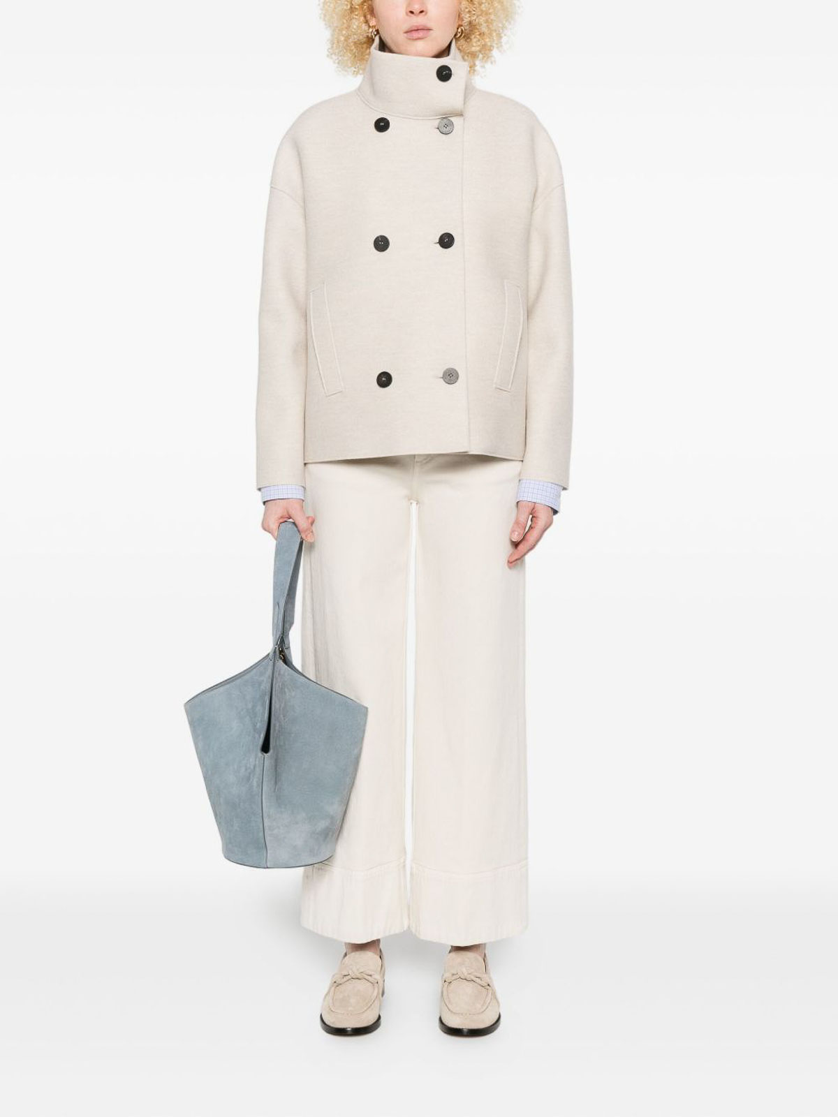 Harris Wharf London Double-breasted Wool Short Coat In Beige In Neutral