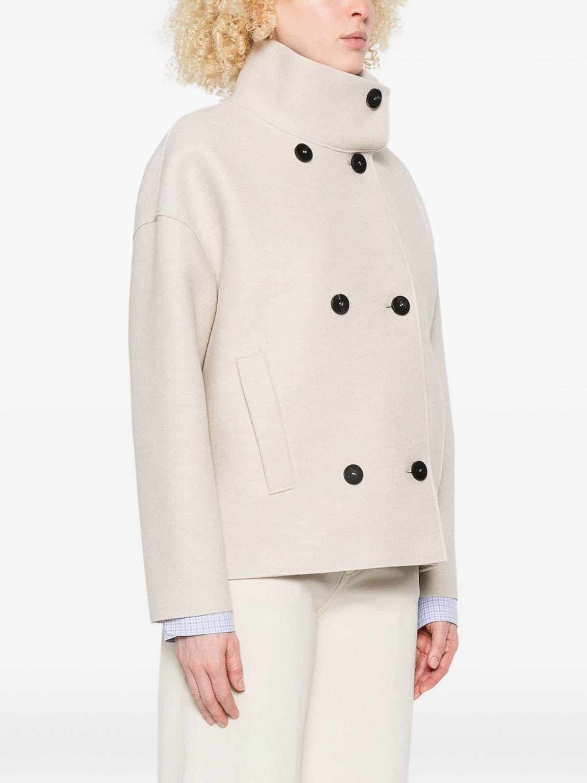 Harris Wharf London Double-breasted Wool Short Coat In Beige In Neutral