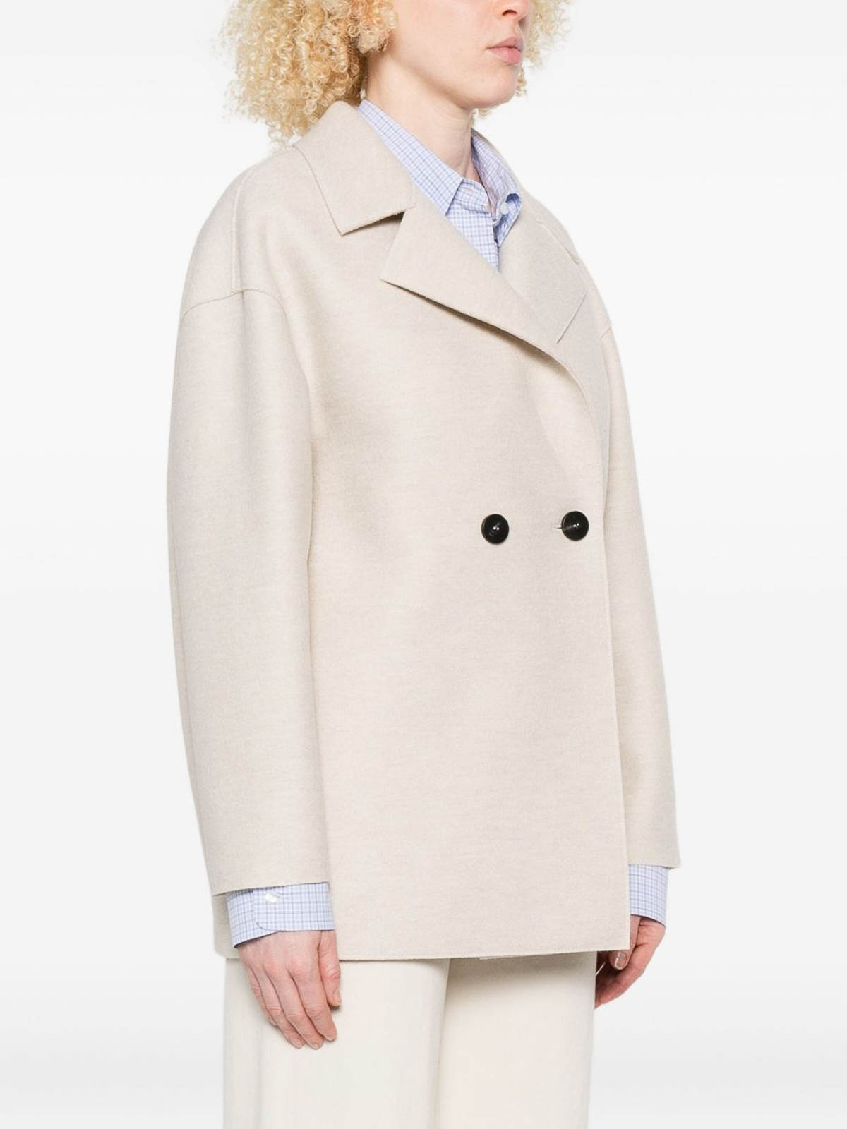 Harris Wharf London Short Double-breasted Coat In Light Beige In Neutral