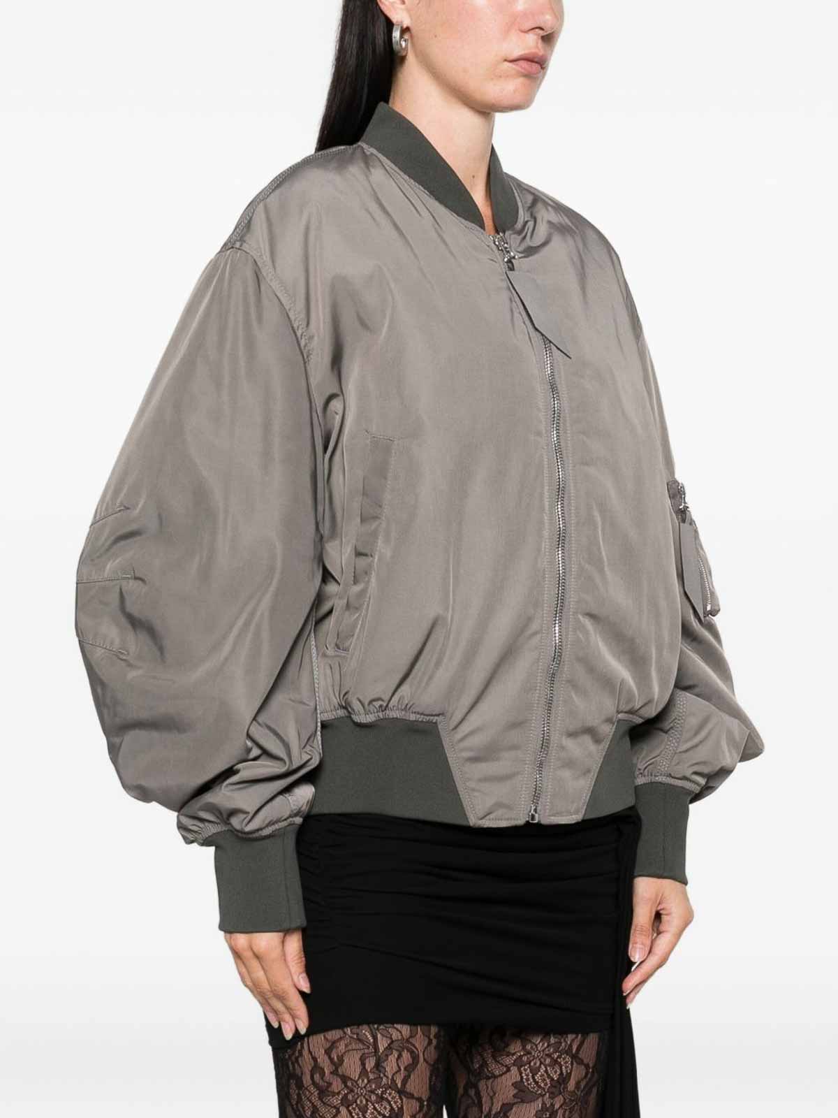 Attico Grey Bomber Jacket With Front Zip Closure And One Zipped Pocket On The Sleeve In Tech Fabric Woman In Brown