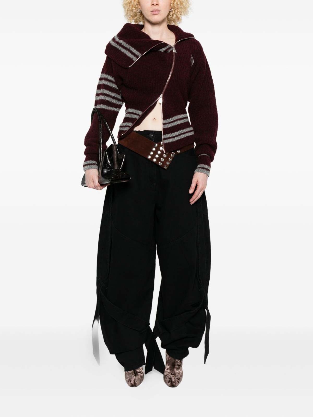 Attico Striped Cardigan In Brown