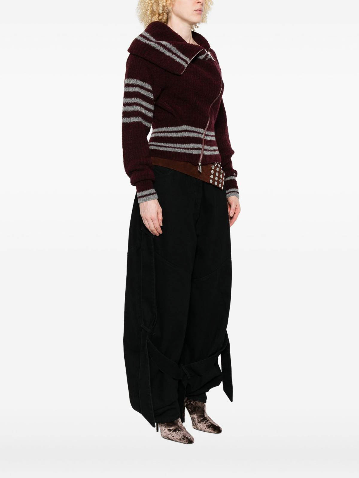 Attico Striped Cardigan In Brown