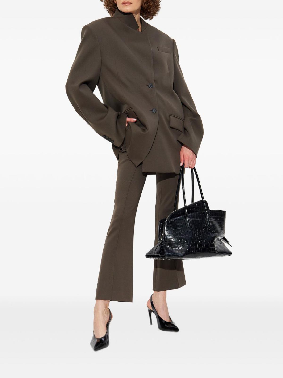 Attico Tailored Brown Trousers With Slightly Flared Silhouette In Brown