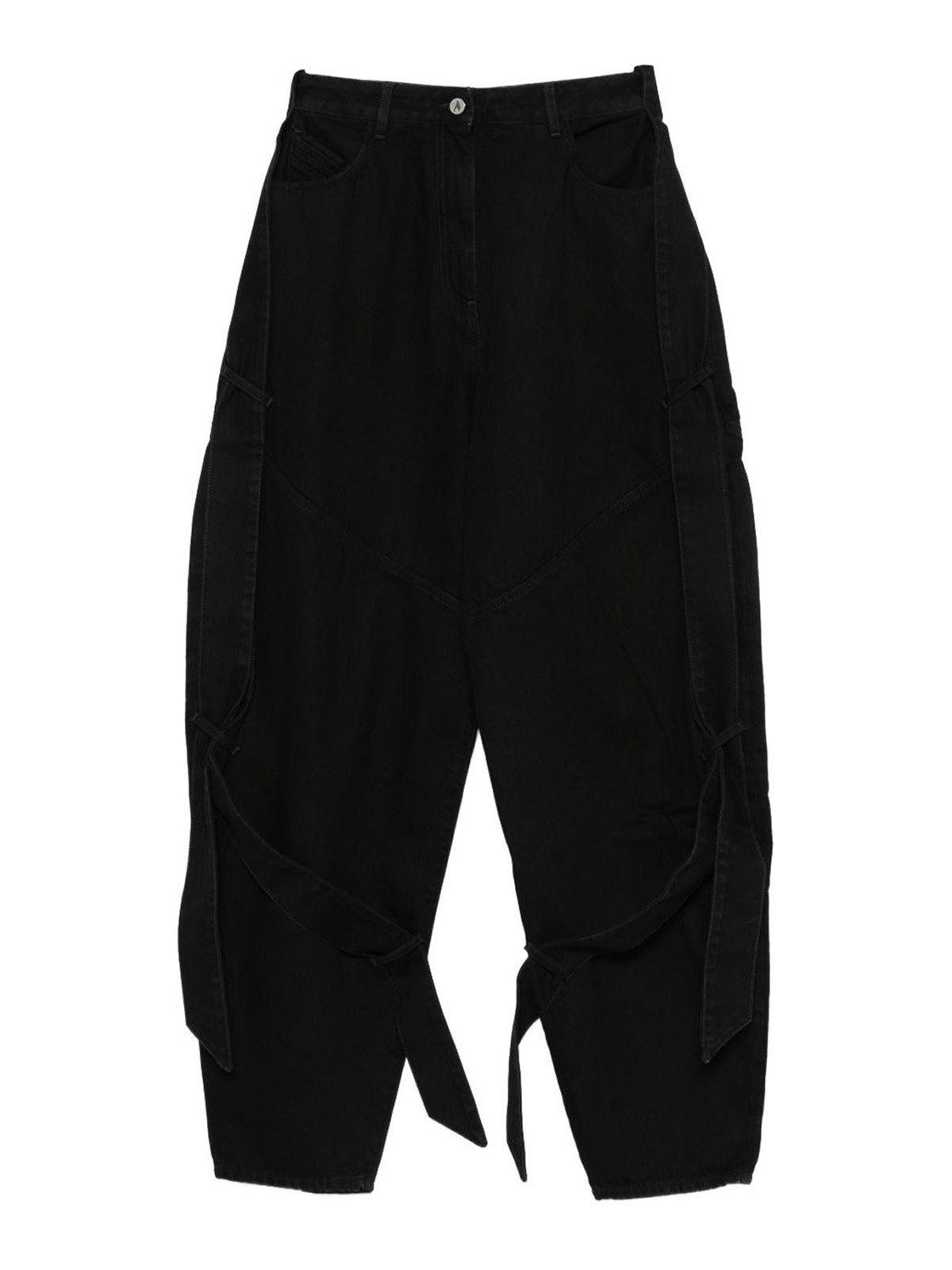 Attico Black Jeans With A Contrasting Panel Design And Tie Details In Black