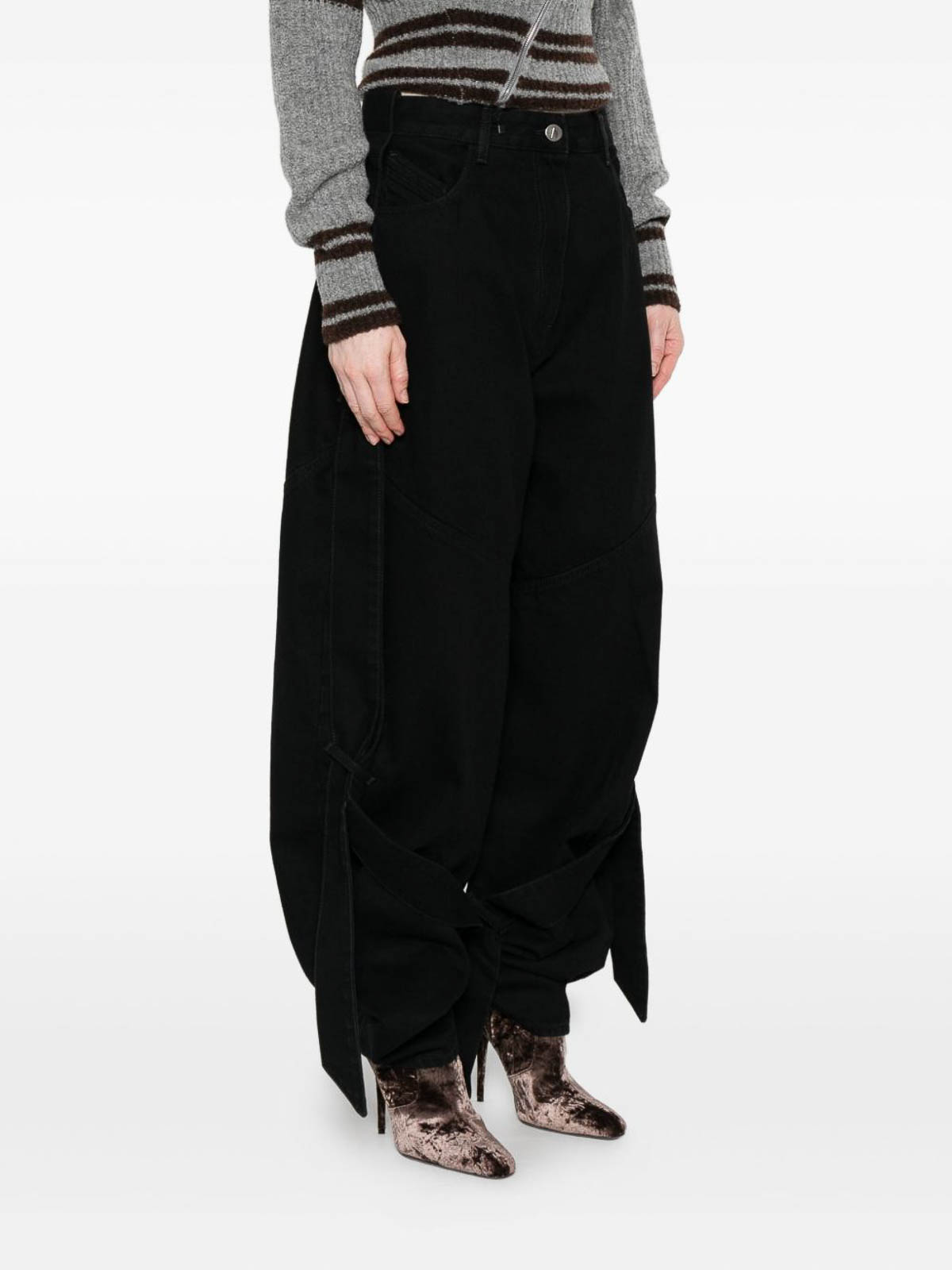 Attico Black Jeans With A Contrasting Panel Design And Tie Details In Black