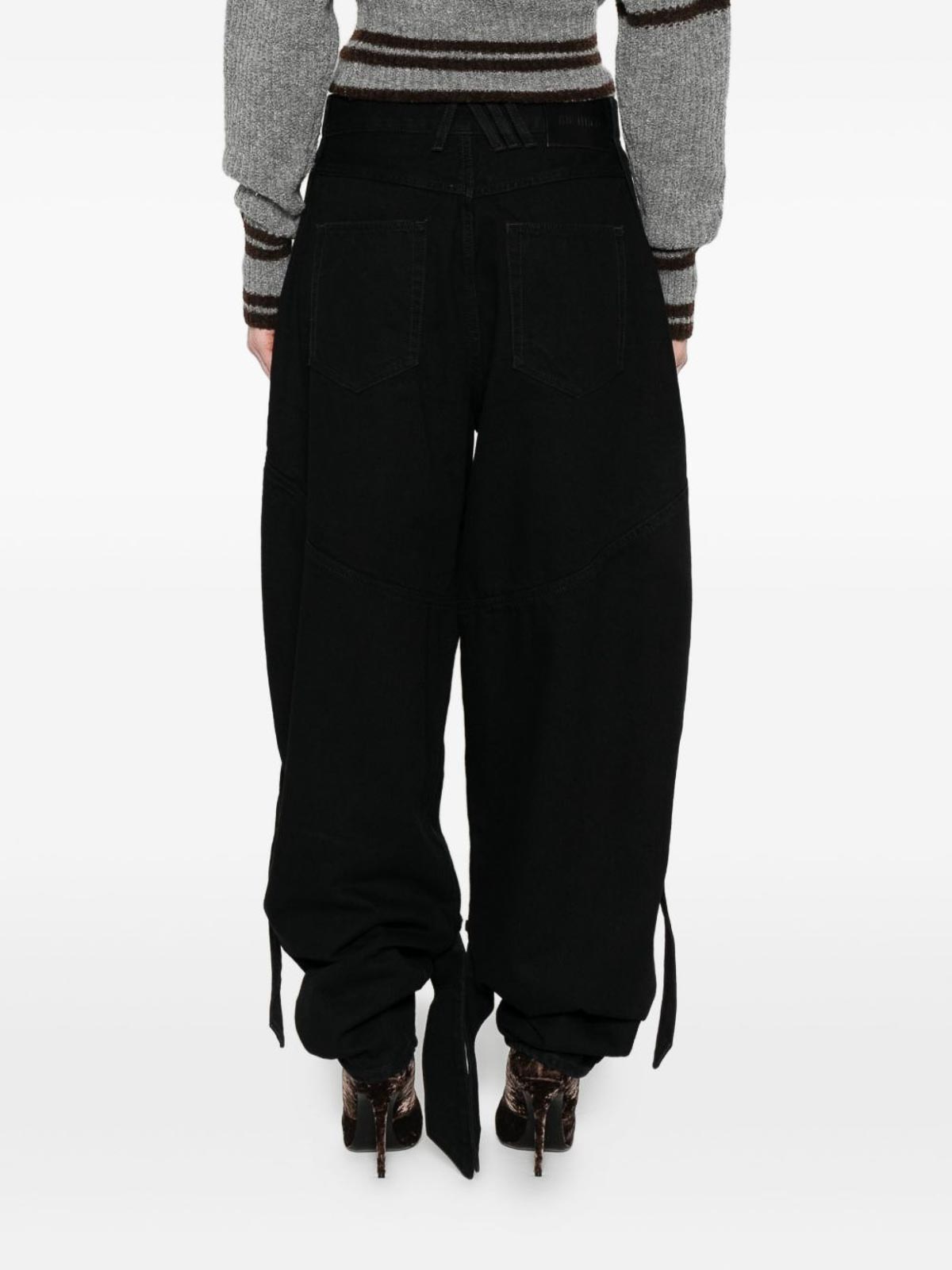 Attico Black Jeans With A Contrasting Panel Design And Tie Details In Black