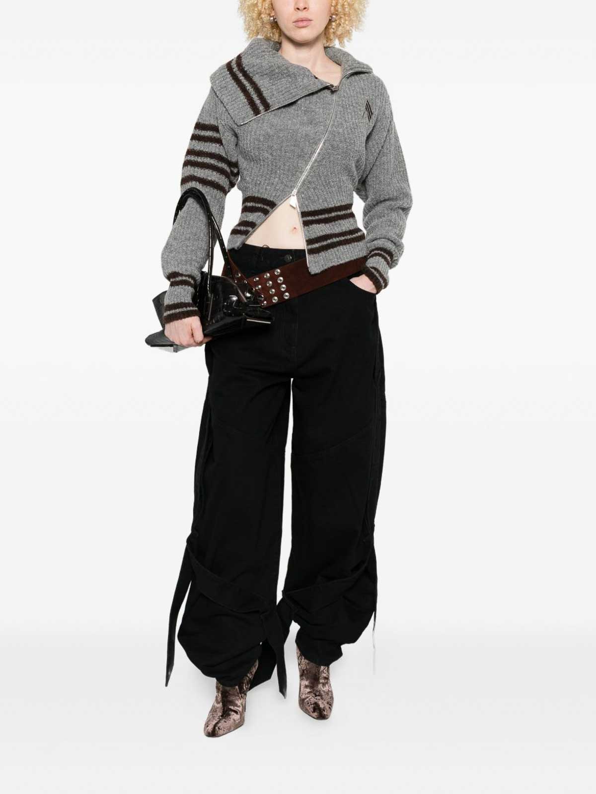 Attico Black Jeans With A Contrasting Panel Design And Tie Details In Black