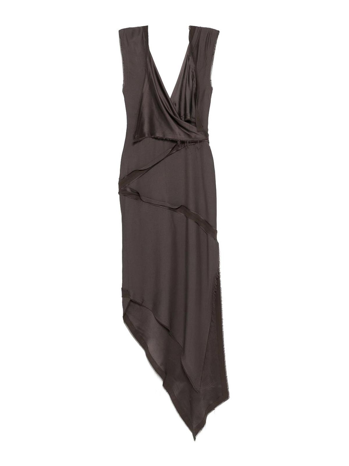 Attico Asymmetrical Midi Dress With Twisted Detail In Brown