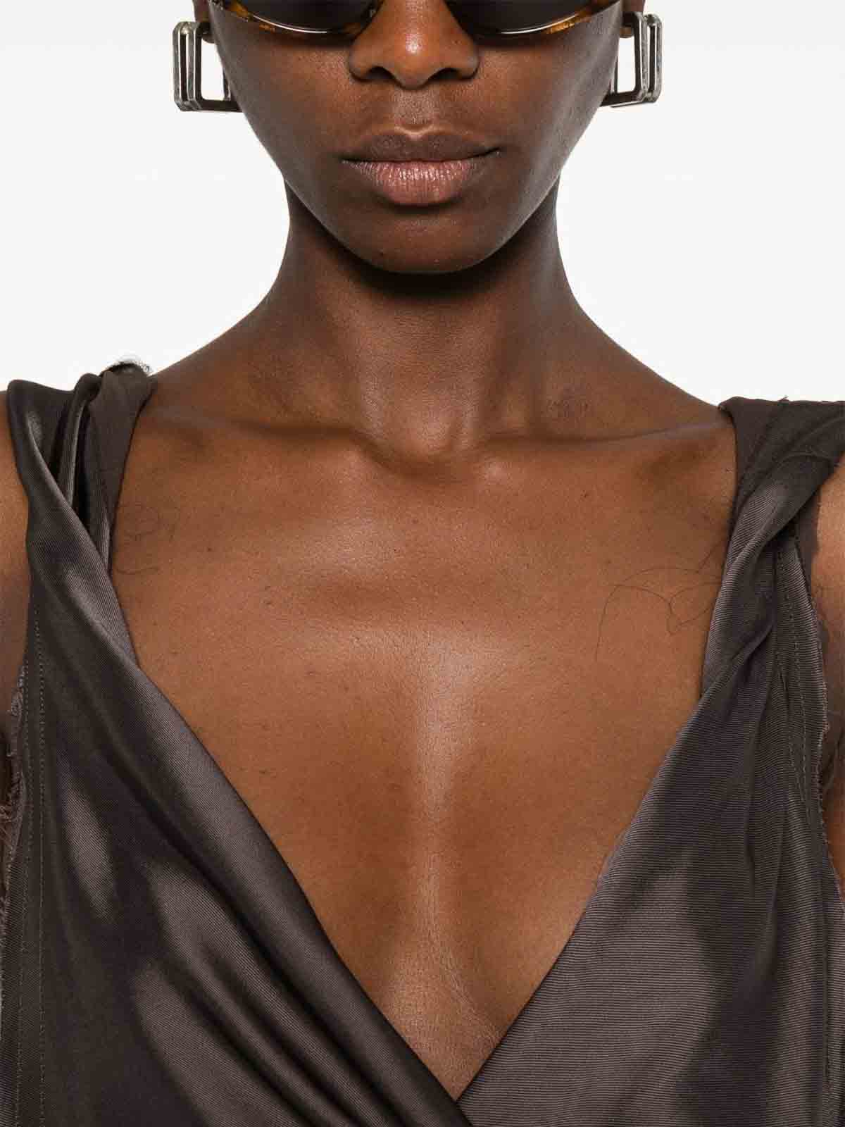 Attico Asymmetrical Midi Dress With Twisted Detail In Brown