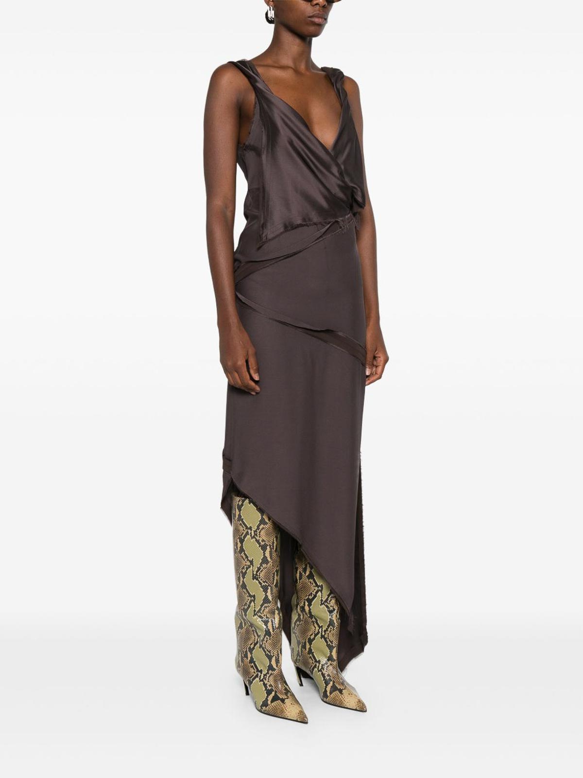 Attico Asymmetrical Midi Dress With Twisted Detail In Brown