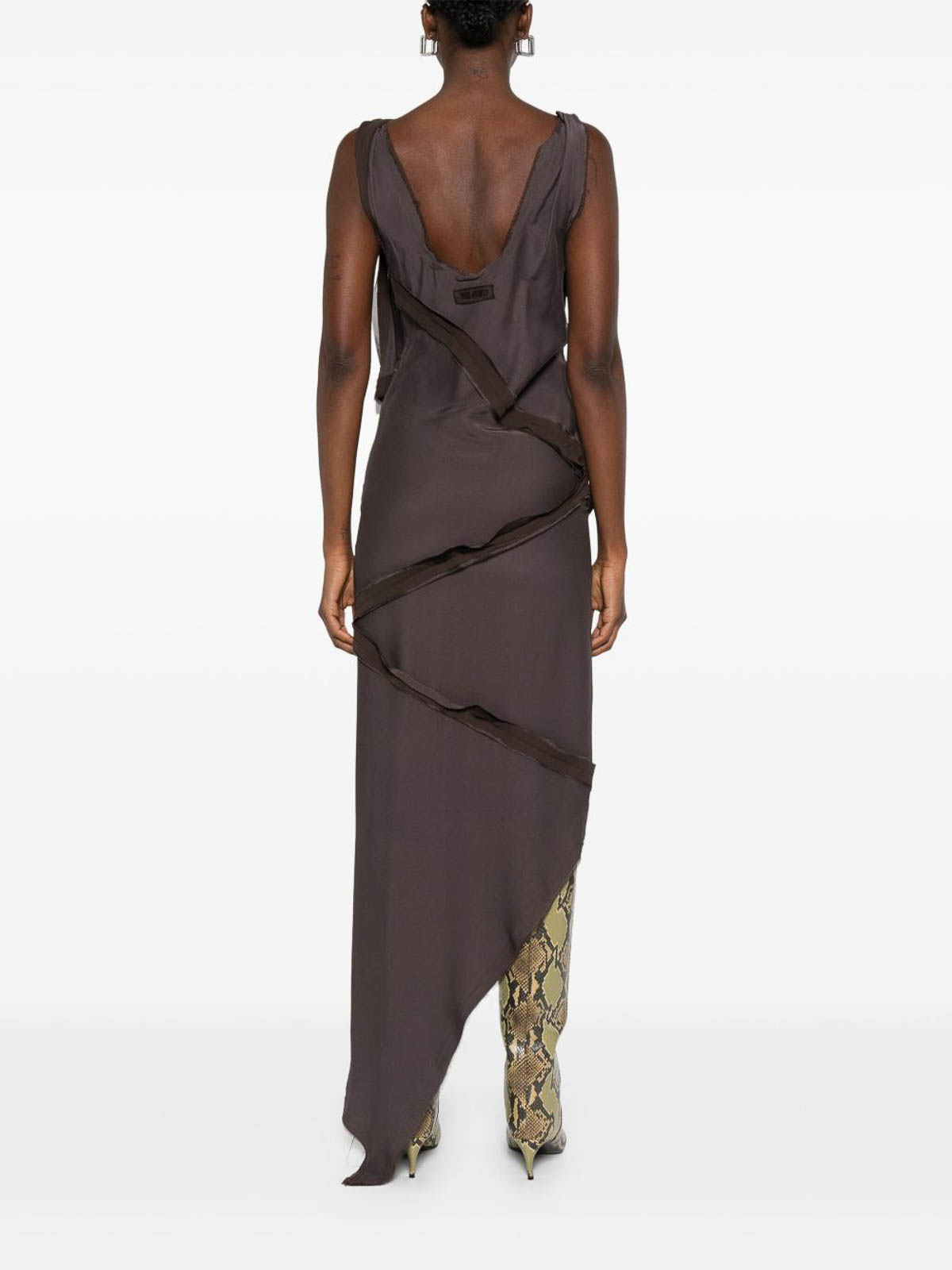 Attico Asymmetrical Midi Dress With Twisted Detail In Brown