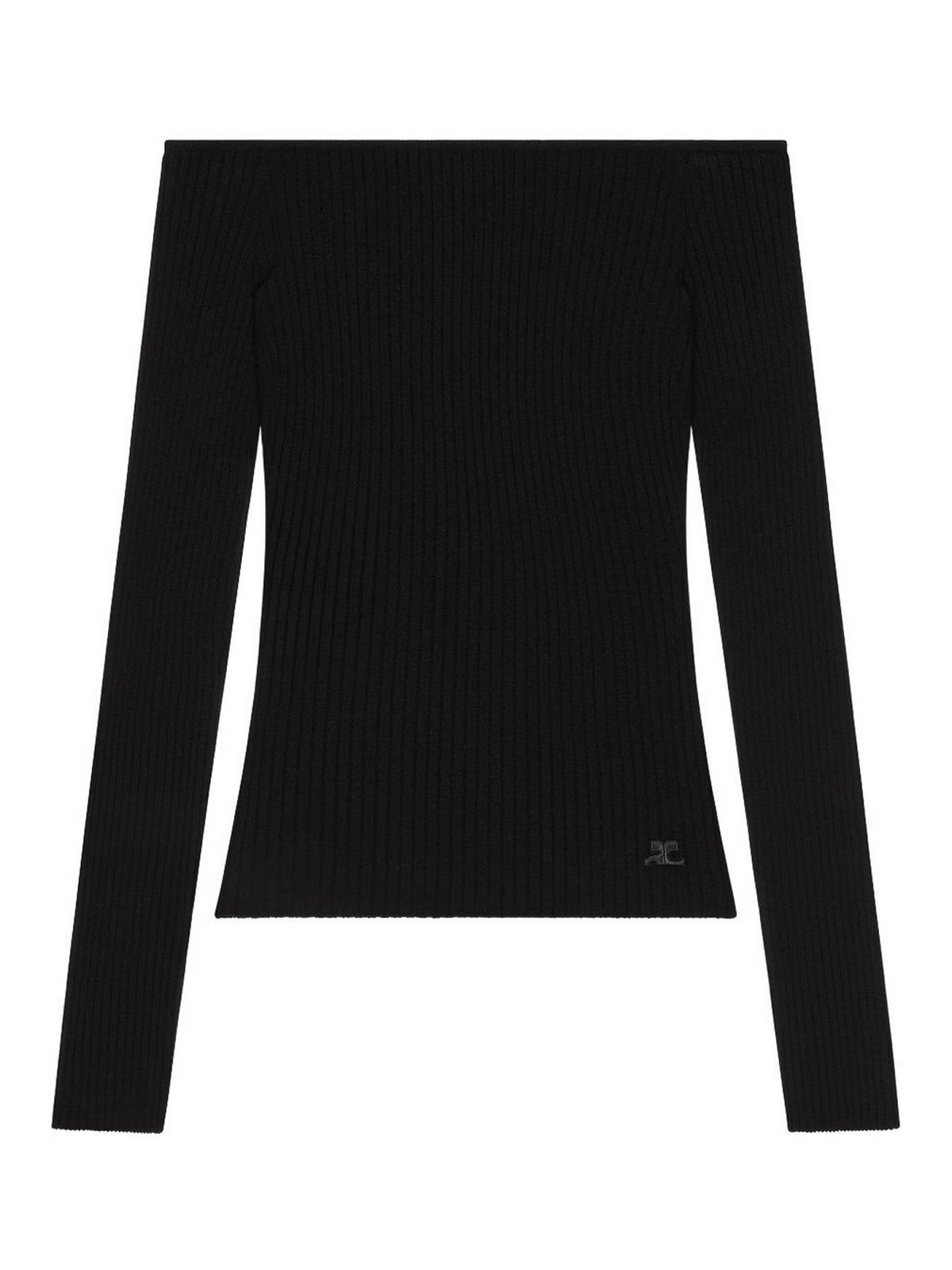 Courrèges Shoulderless Ribbed Knit Top In Black