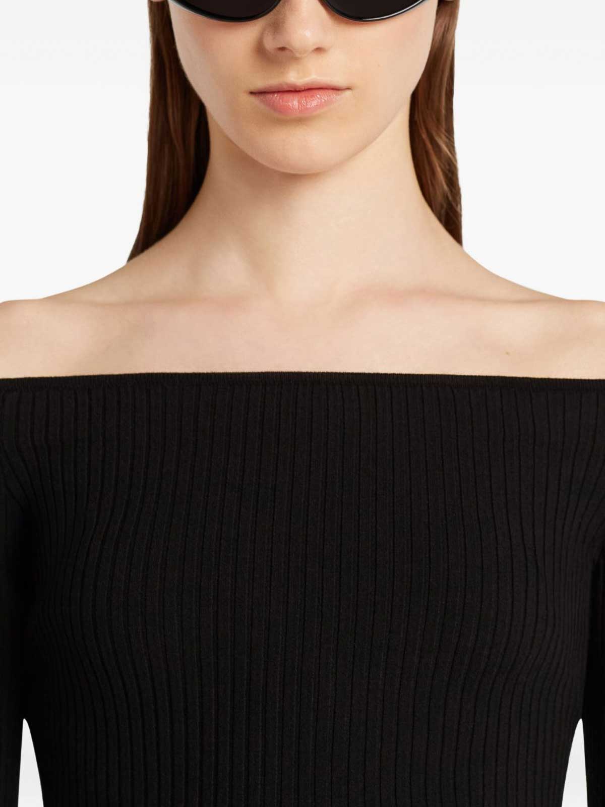 Courrèges Shoulderless Ribbed Knit Top In Black