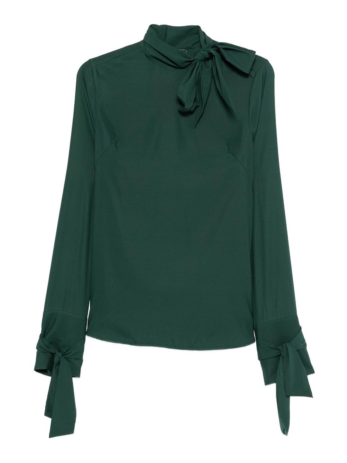 Ermanno Scervino Tie-neck Long-sleeve Blouse In Green