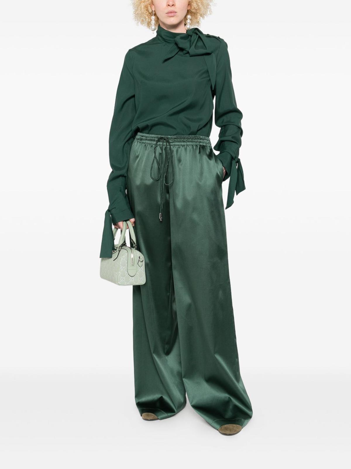 Ermanno Scervino Tie-neck Long-sleeve Blouse In Green