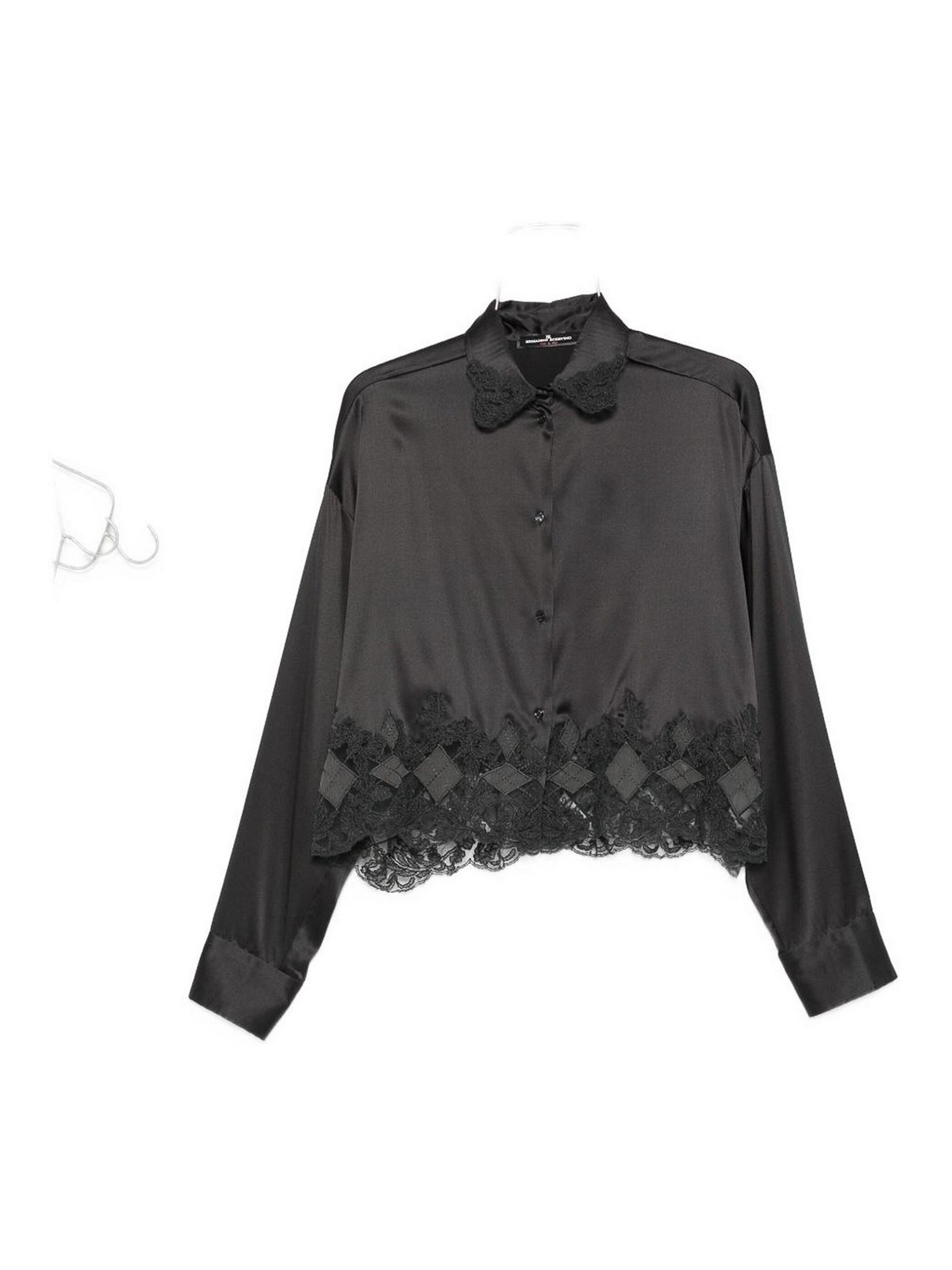 Ermanno Scervino Silk Shirt With Lace Trim In Black