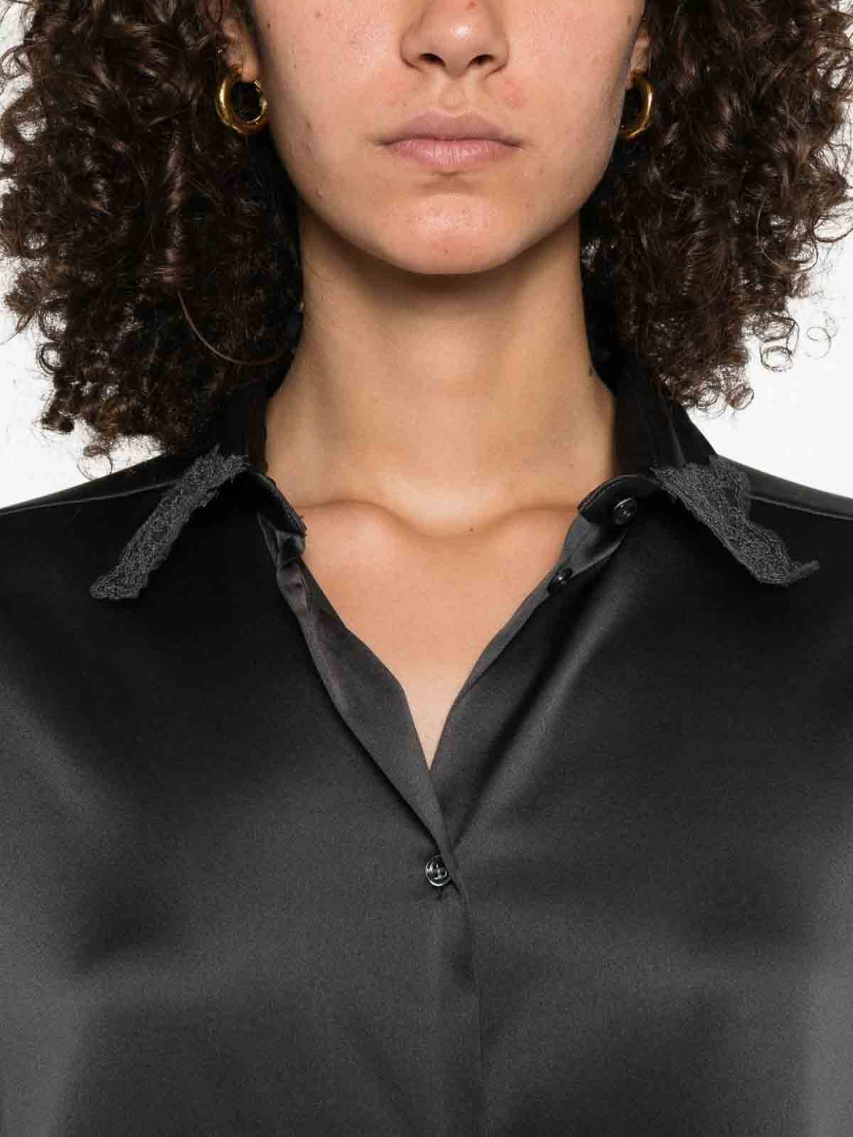 Ermanno Scervino Silk Shirt With Lace Trim In Black