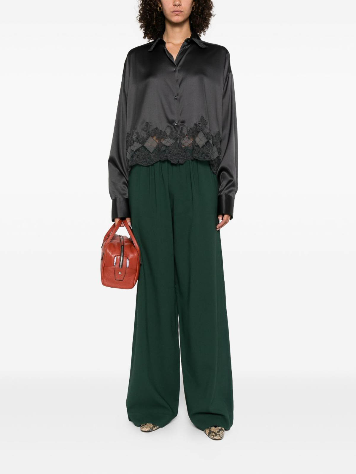 Ermanno Scervino Silk Shirt With Lace Trim In Black