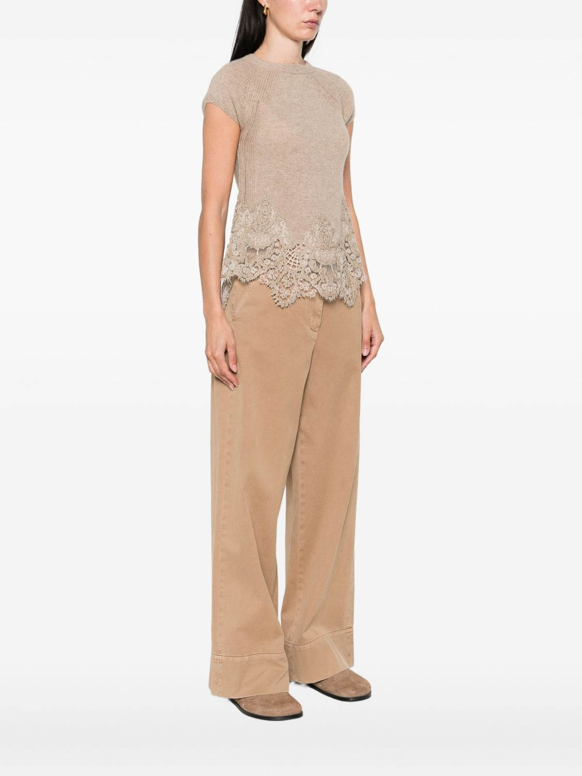 Ermanno Scervino Lace Cashmere Top In Pink