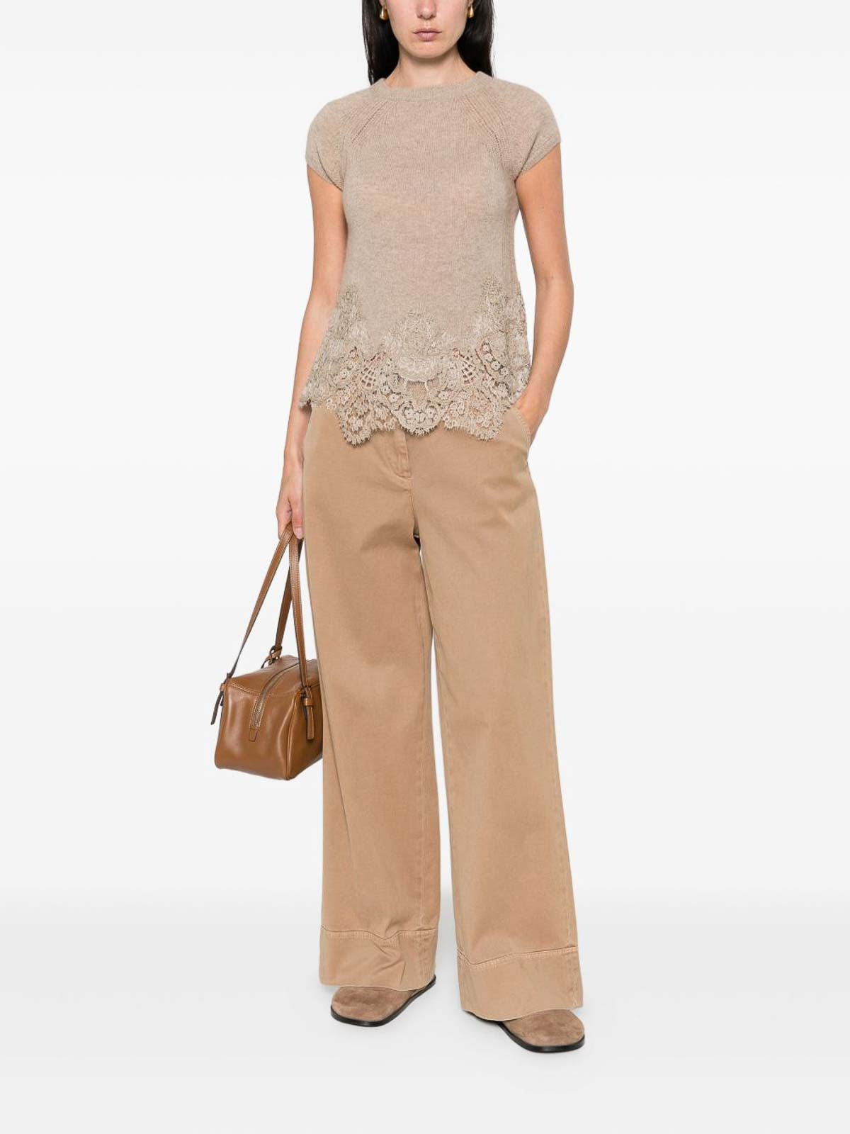 Ermanno Scervino Lace Cashmere Top In Pink