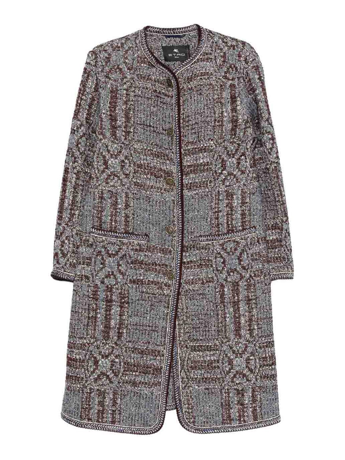 Etro Single-breasted Jacquard Coat In Blue