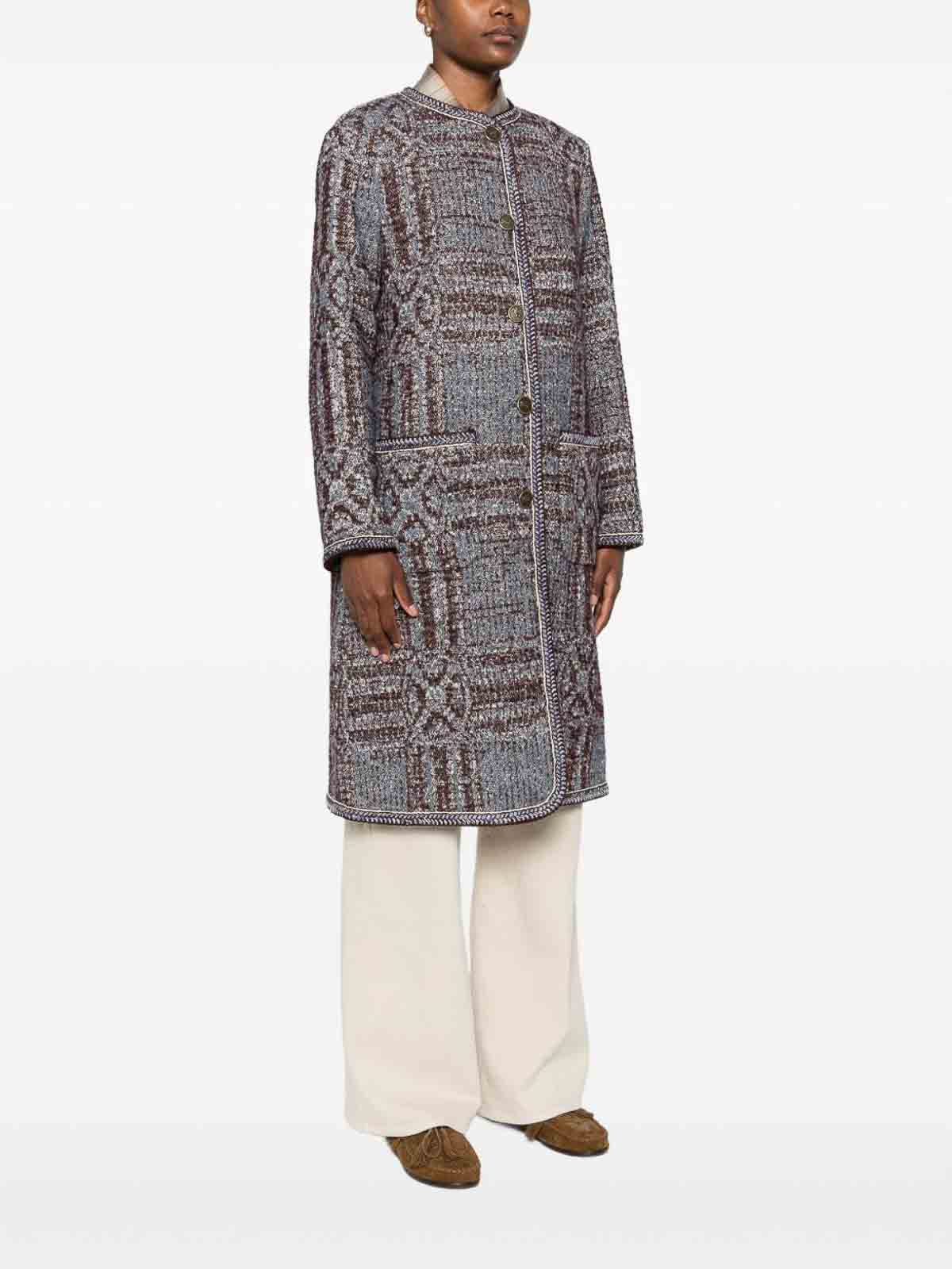 Etro Single-breasted Jacquard Coat In Blue