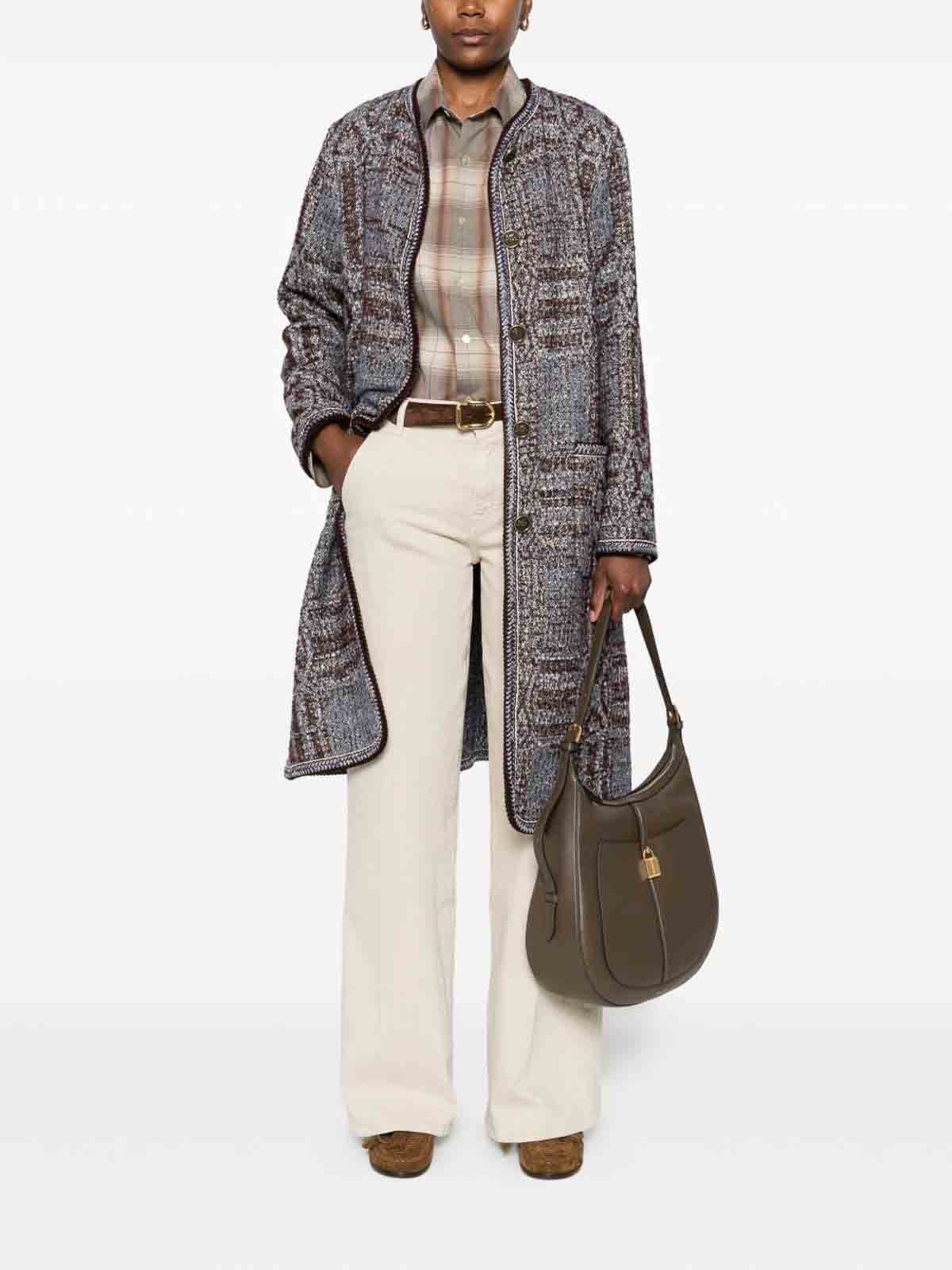 Etro Single-breasted Jacquard Coat In Blue