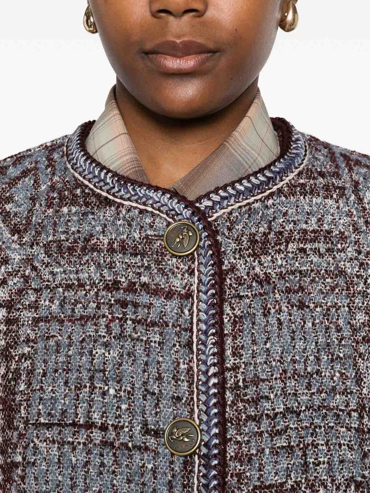 Etro Single-breasted Jacquard Coat In Blue