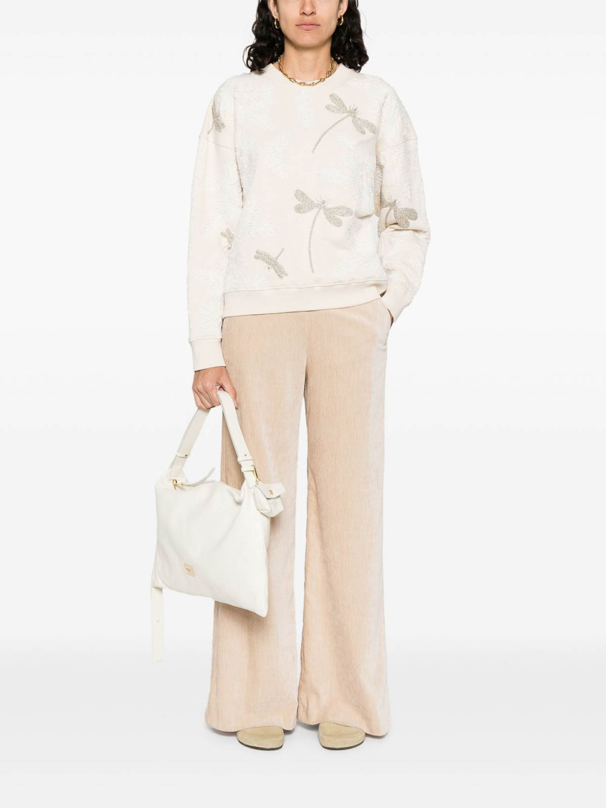 Forte Forte High-waisted Wide Leg Velvet Trousers In Neutral