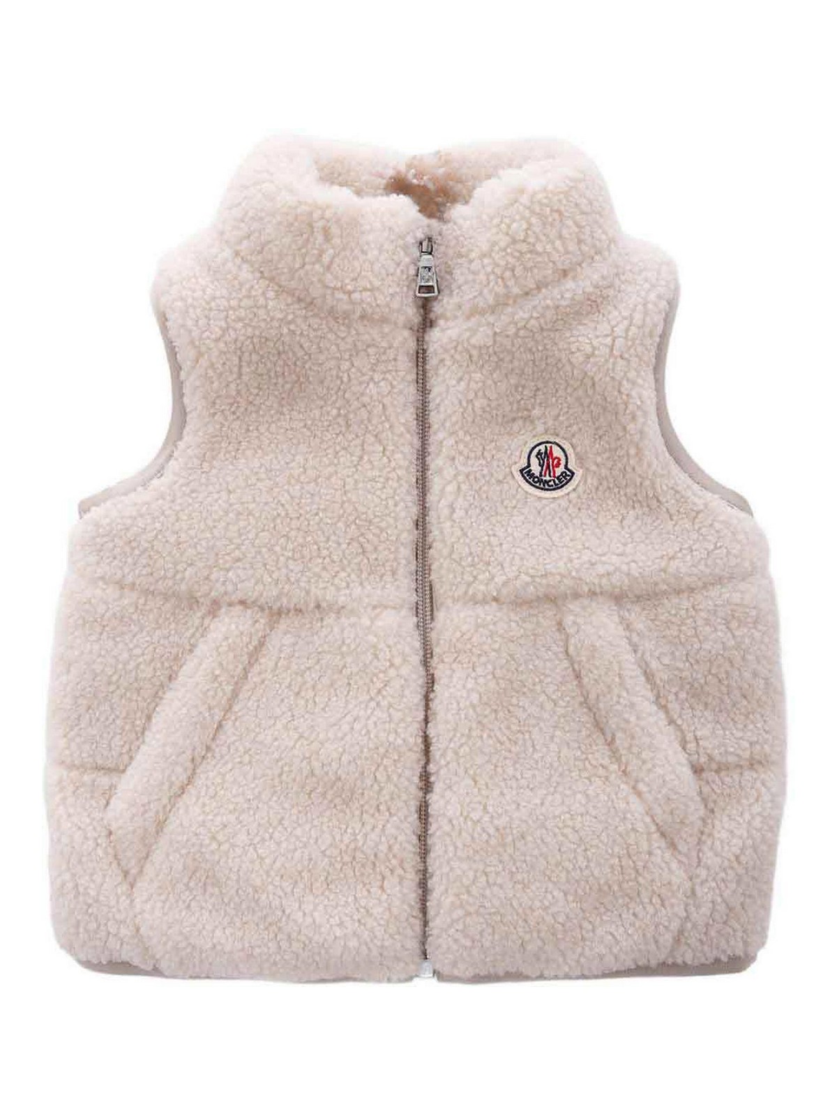 Moncler Beige Ernest Gilet For Babykids With Logo In Pink