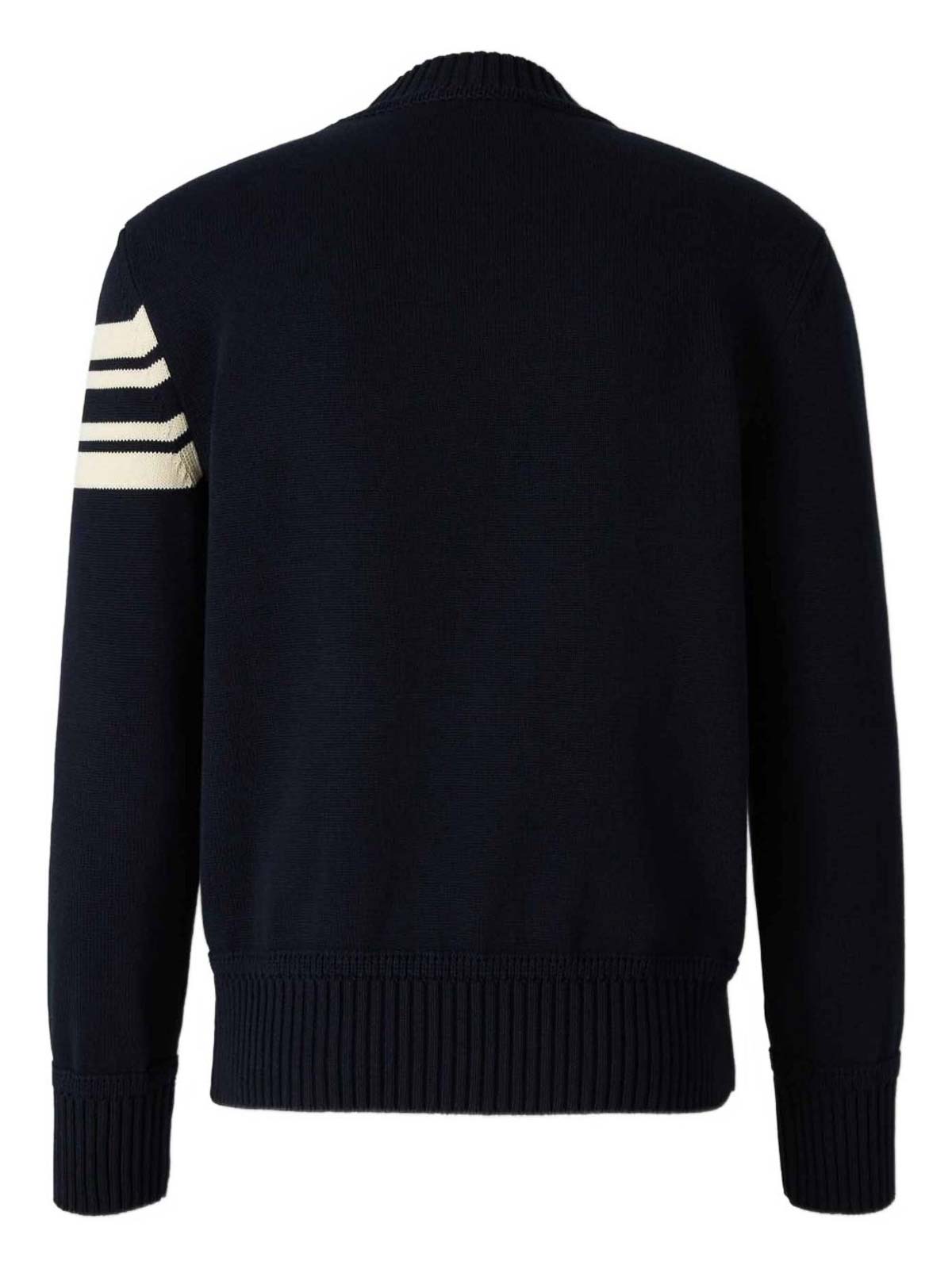 Moncler Cotton Crew Neck Sweater With Ribbed Cuffs And Hem In Black