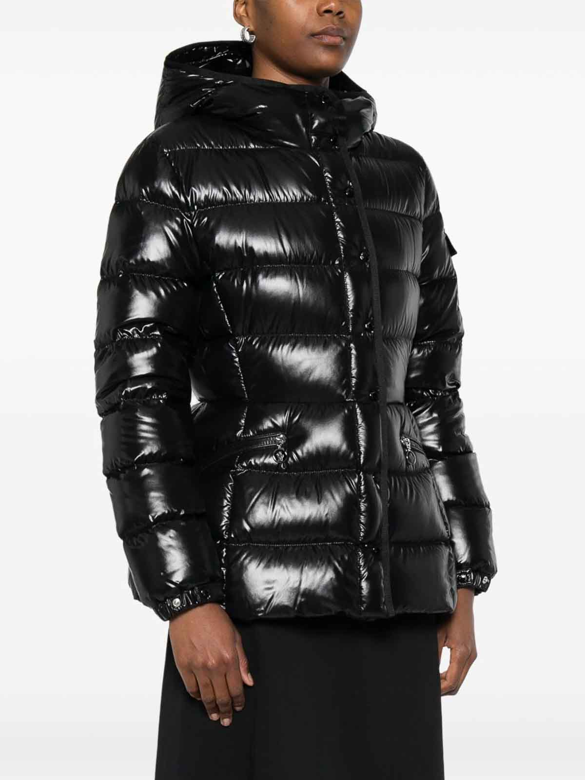 Moncler Glossy Black 'barante' Down Jacket With Hood In Black