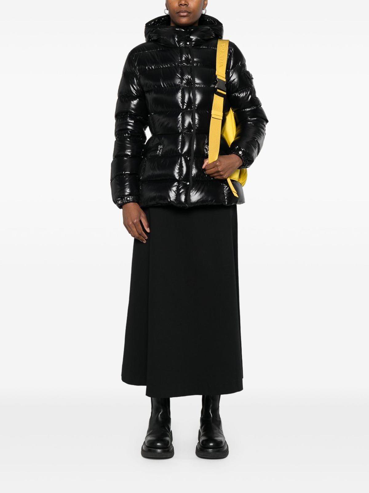 Moncler Glossy Black 'barante' Down Jacket With Hood In Black