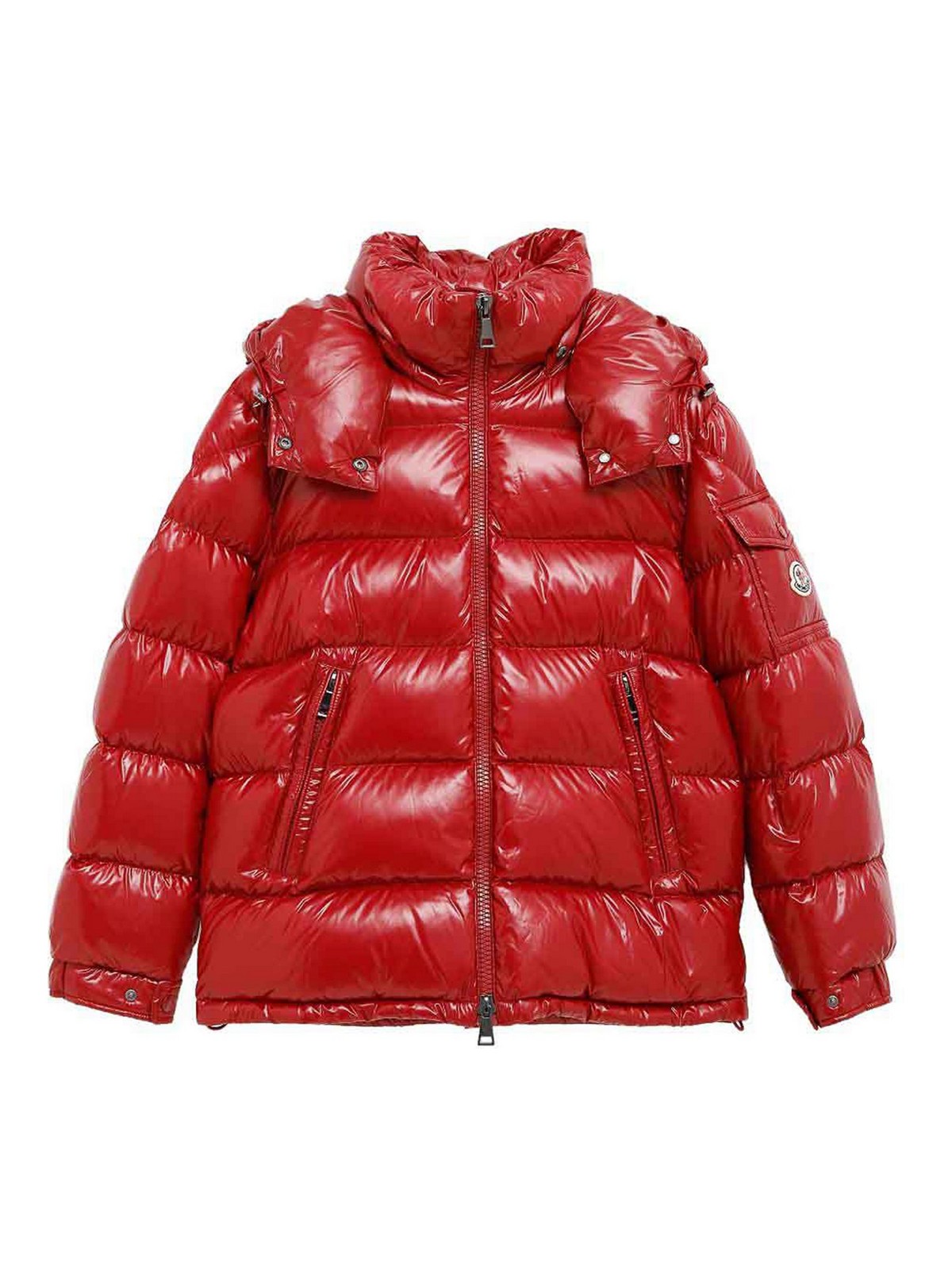 Moncler Short Down Jacket Hooded Design In Red