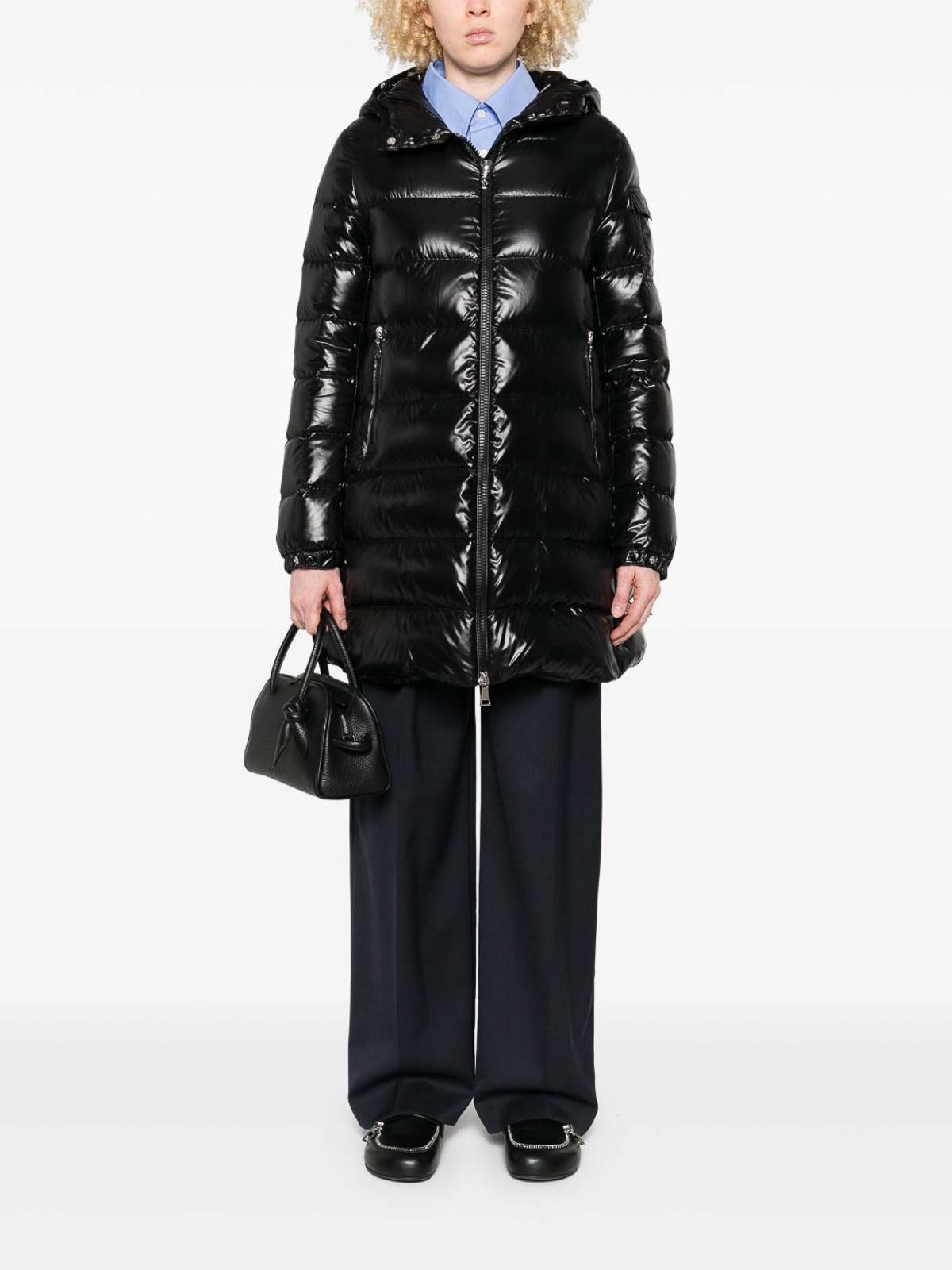 Moncler Courcelles Hooded Mid-length Down Jacket In Black