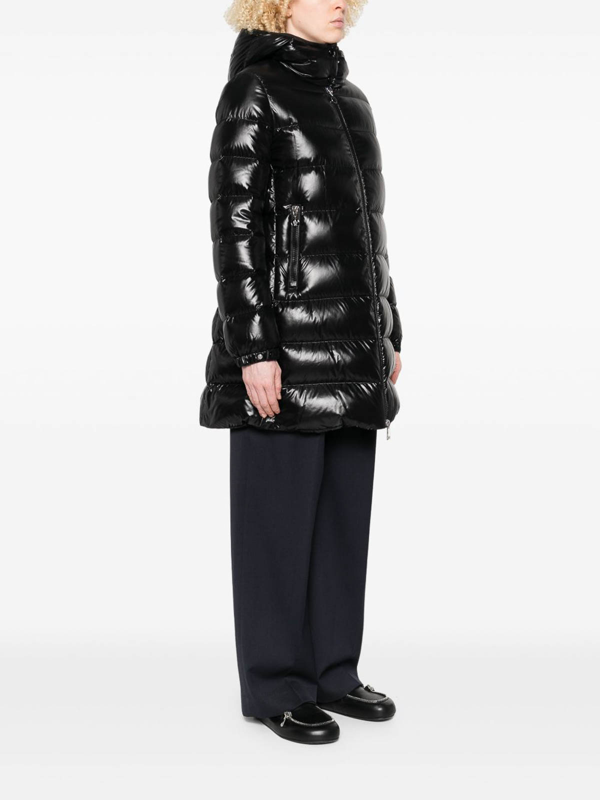 Moncler Courcelles Hooded Mid-length Down Jacket In Black