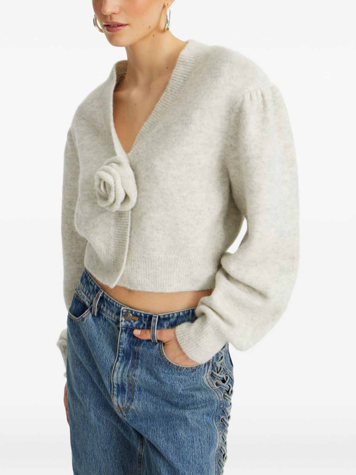 Rotate Birger Christensen Rotate Birgerchristensen Puff Sleeve Knit Cardigan In Gray