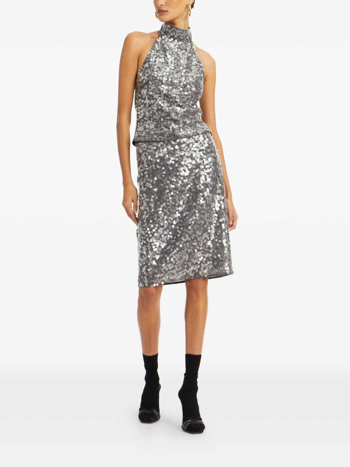 Rotate Birger Christensen Halter Neck Top With Sequin Embellishments In Gray