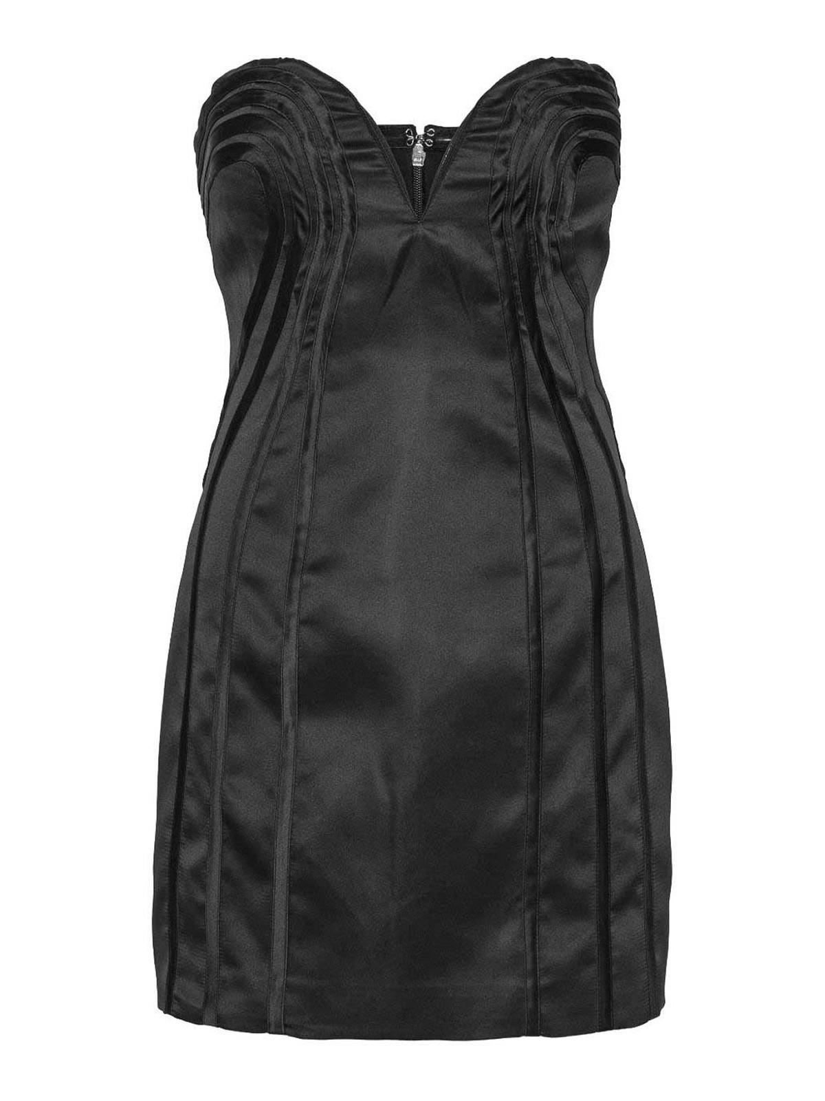 Rotate Birger Christensen Black Satin Mini Dress With Sweetheart Neckline In Black