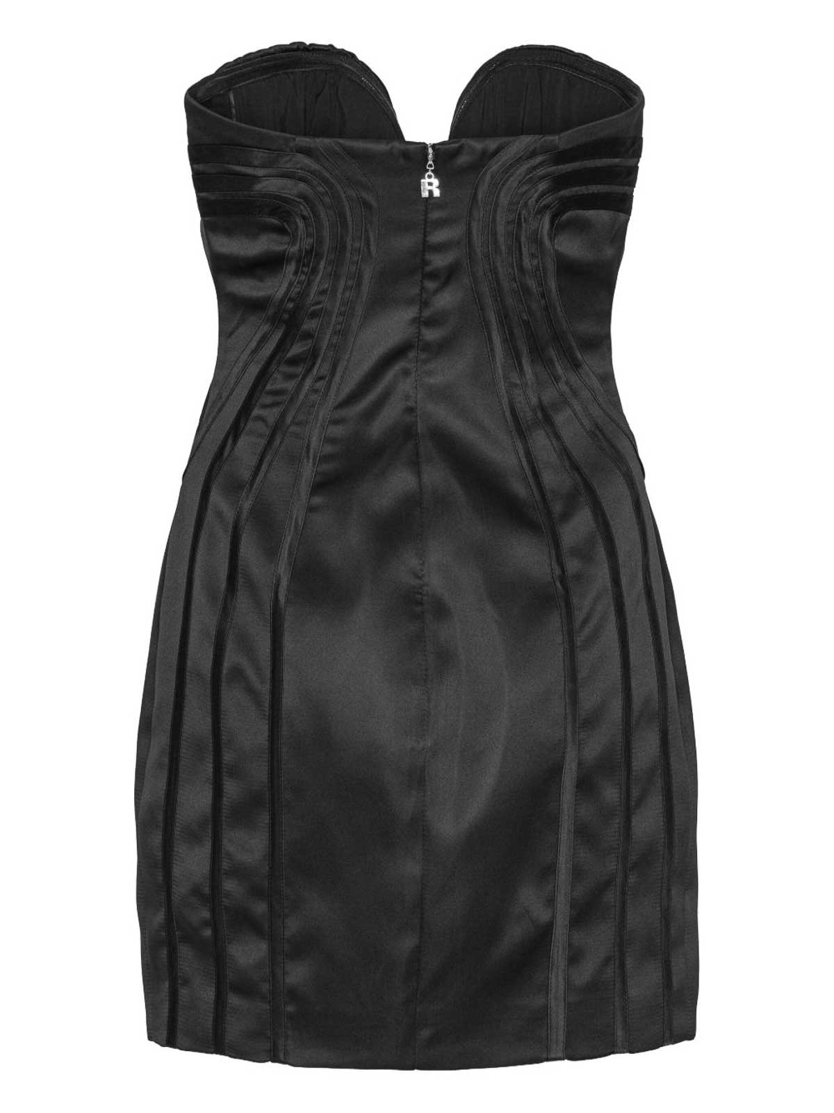 Rotate Birger Christensen Black Satin Mini Dress With Sweetheart Neckline In Black